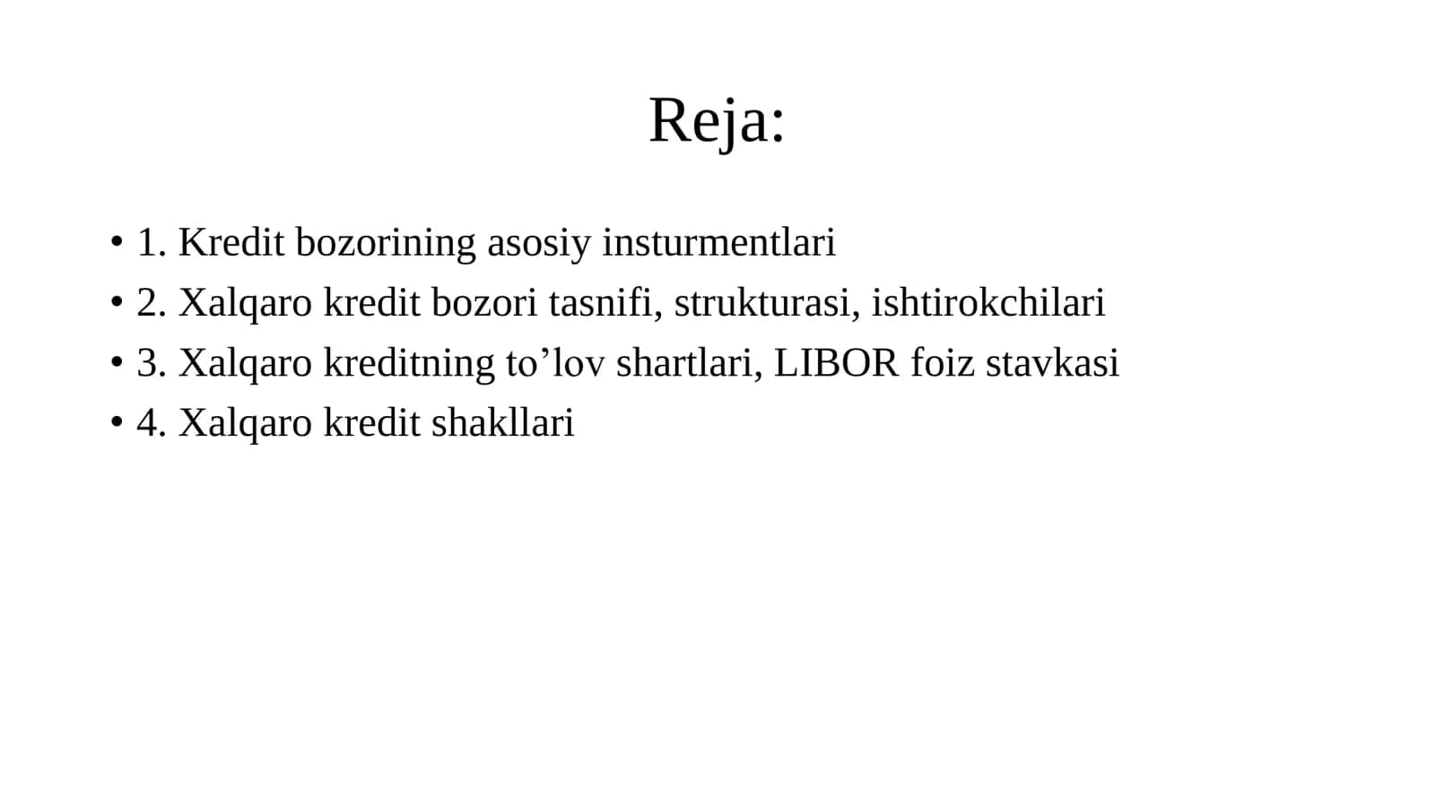 XALQARO KREDIT (QARZ) BOZORI 2