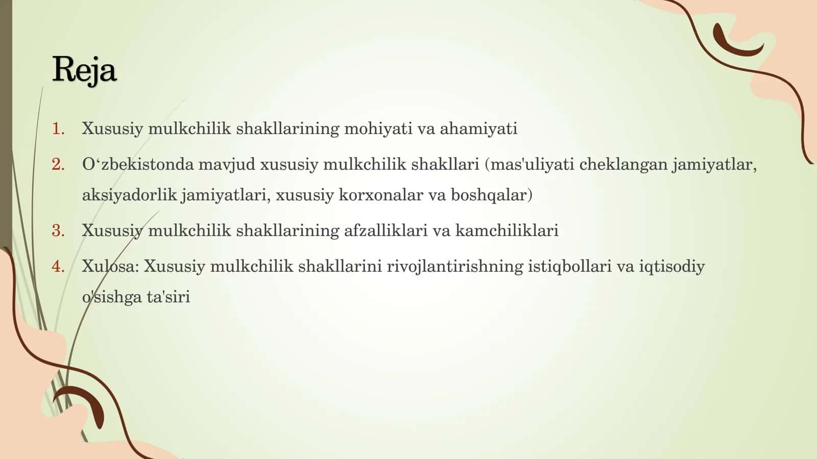 Xo'jalik yurituvchi subyektlarning turli xususiy mulkchilik shaklari 2