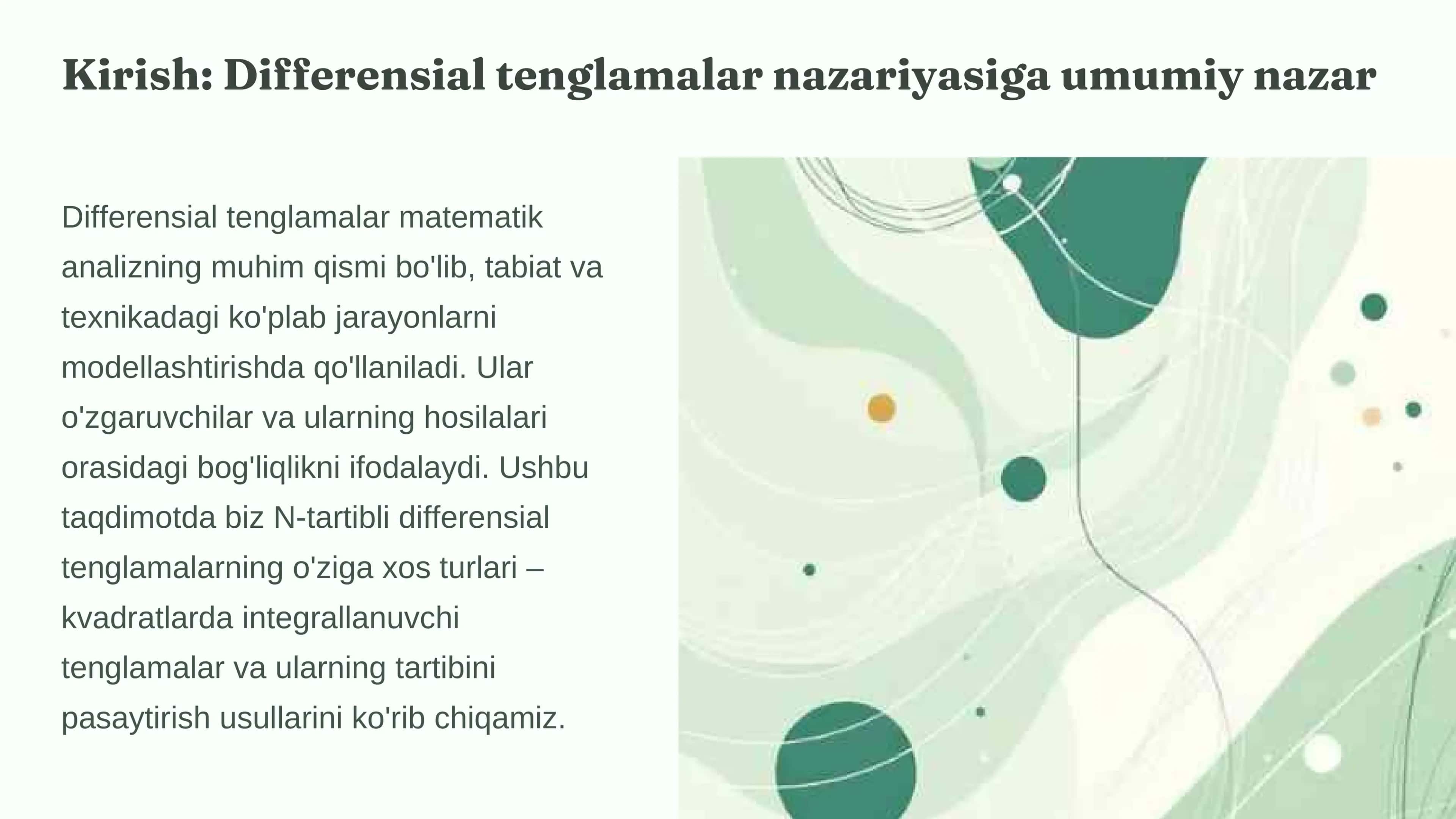 N-tartibli differensial tenglamalarni kvadratlarda integrallanuvchi turlari 2