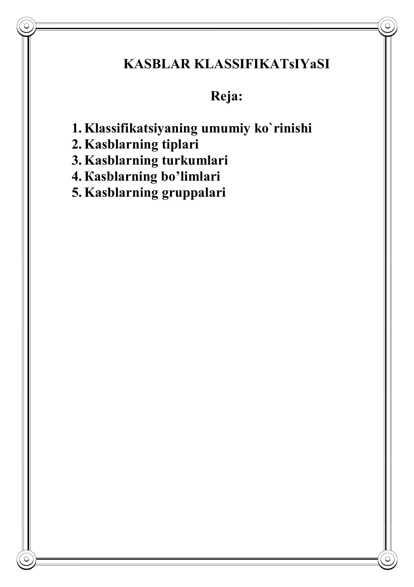 Kasblar klassifikatsiyasi REFERATI 2