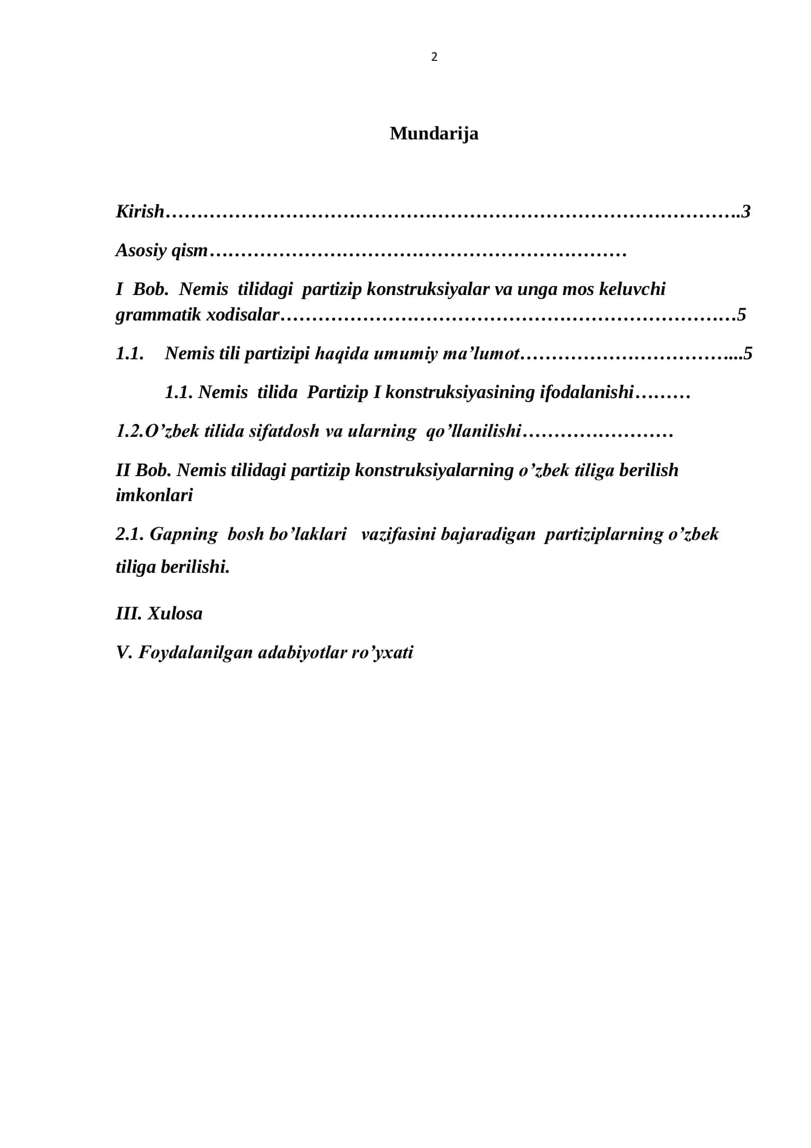 Nemis tilidagi sifatdosh konstruksiyalarning o’zbek tilida ifodalanishi 2