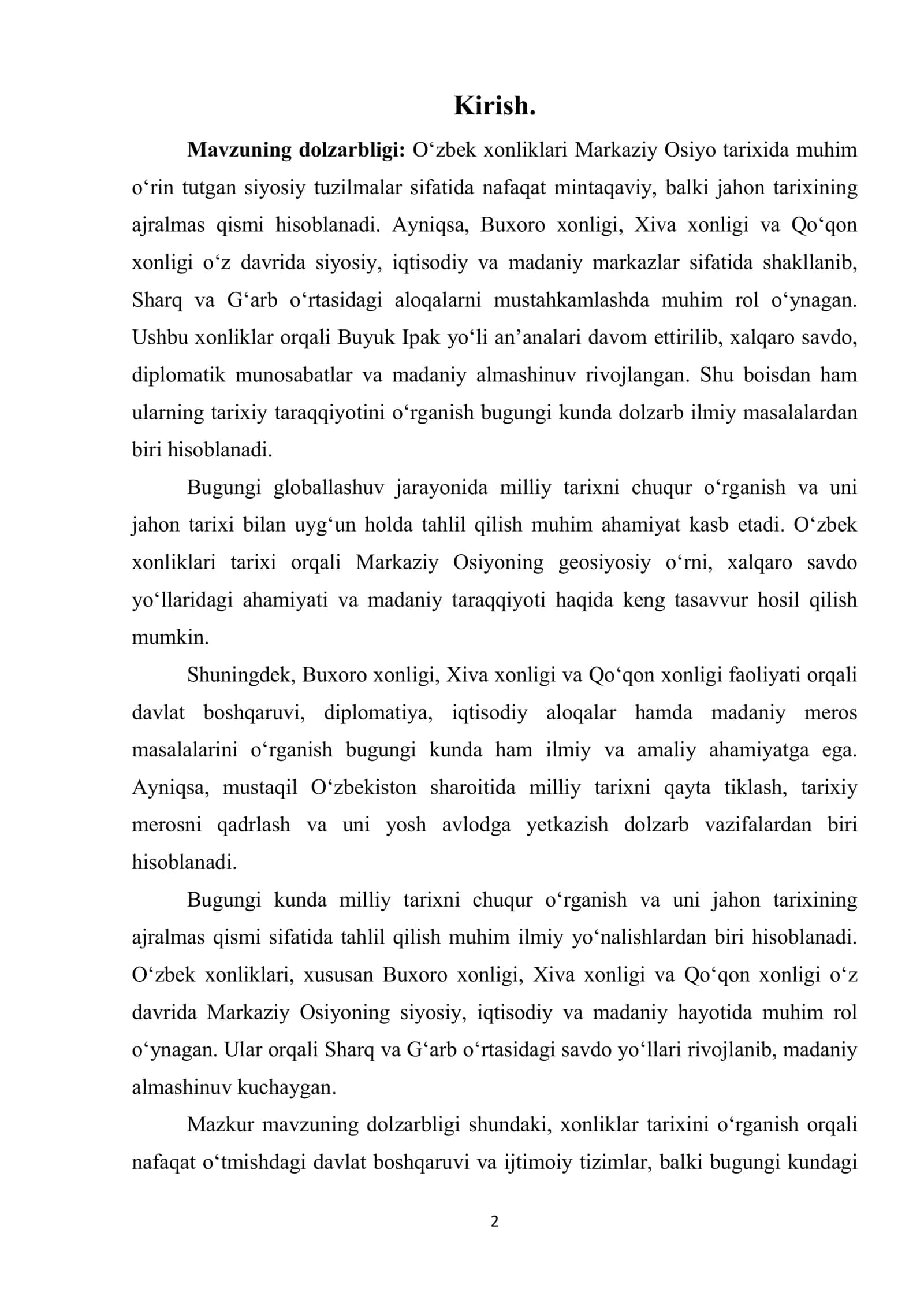 O‘zbek xonliklarining jahon tarixidagi o‘rni 2