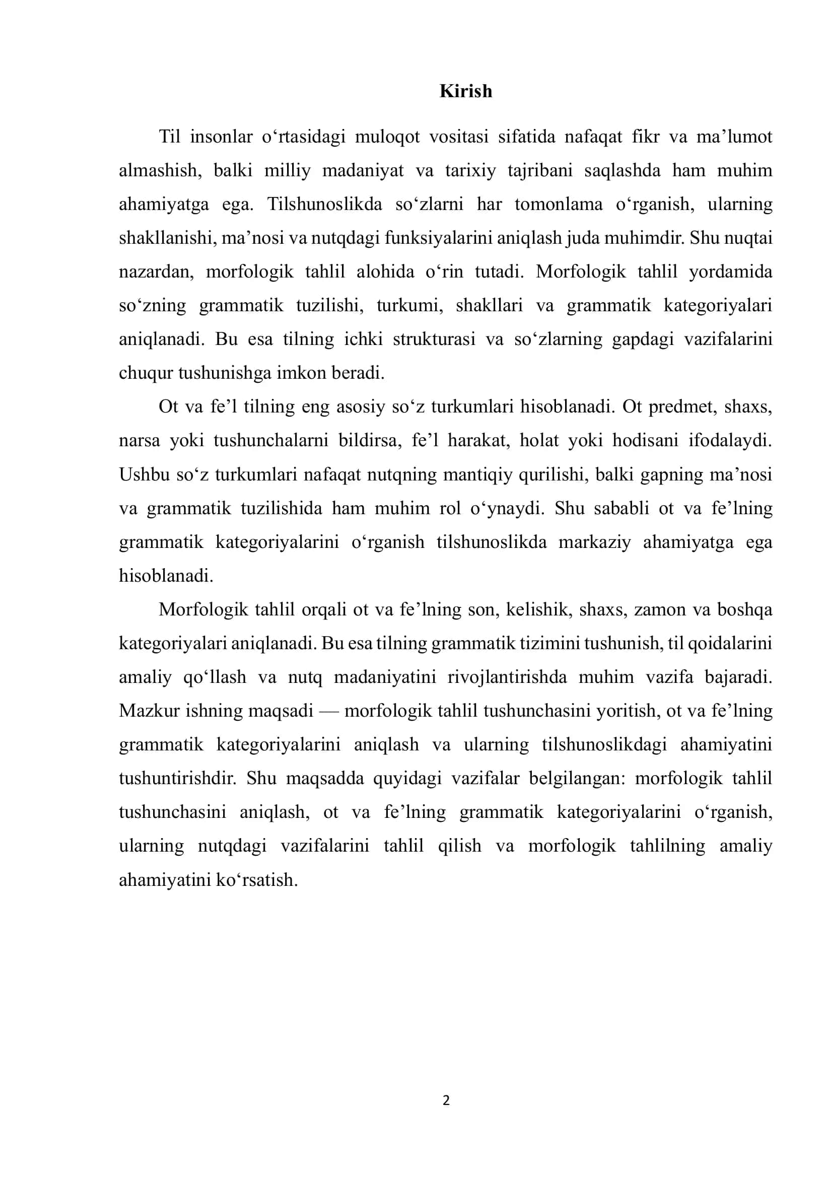 Morfologik tahlil. Ot va fe’lning grammatik kategoriyalari 2
