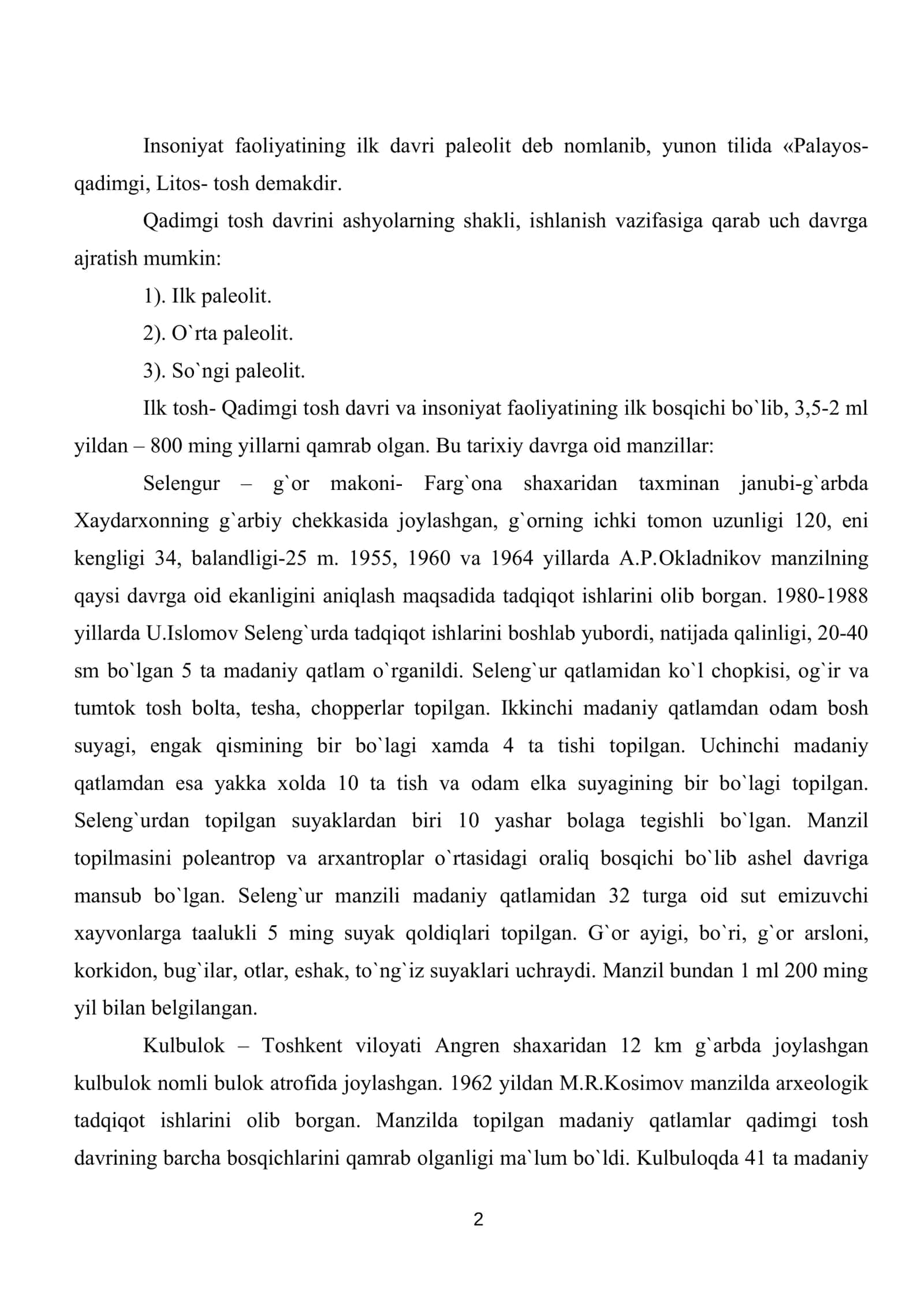 O`rta Оsiyo palеоlit davrida 2