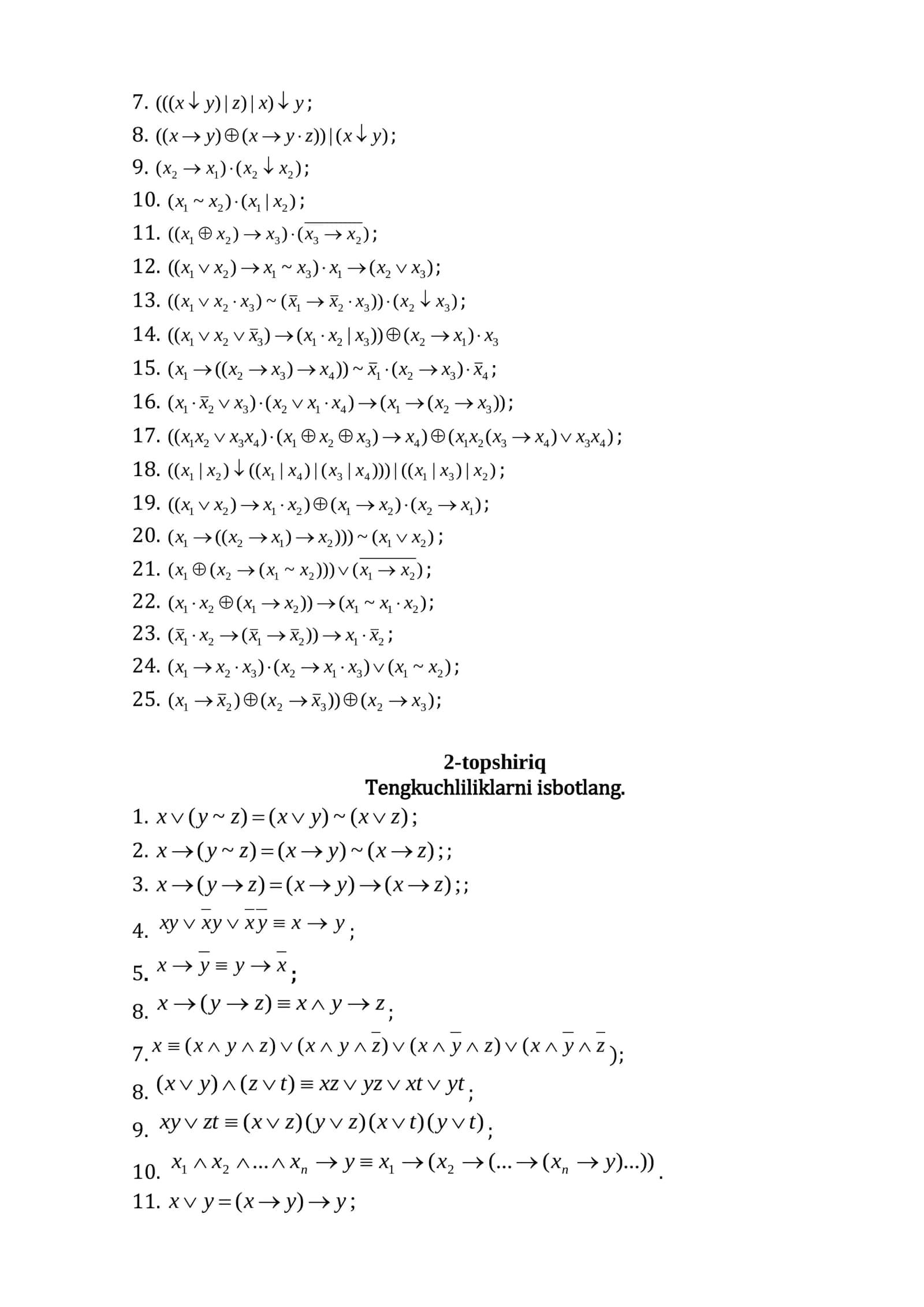 Diskret matematika fanidan mustaqil ish mavzulari 2