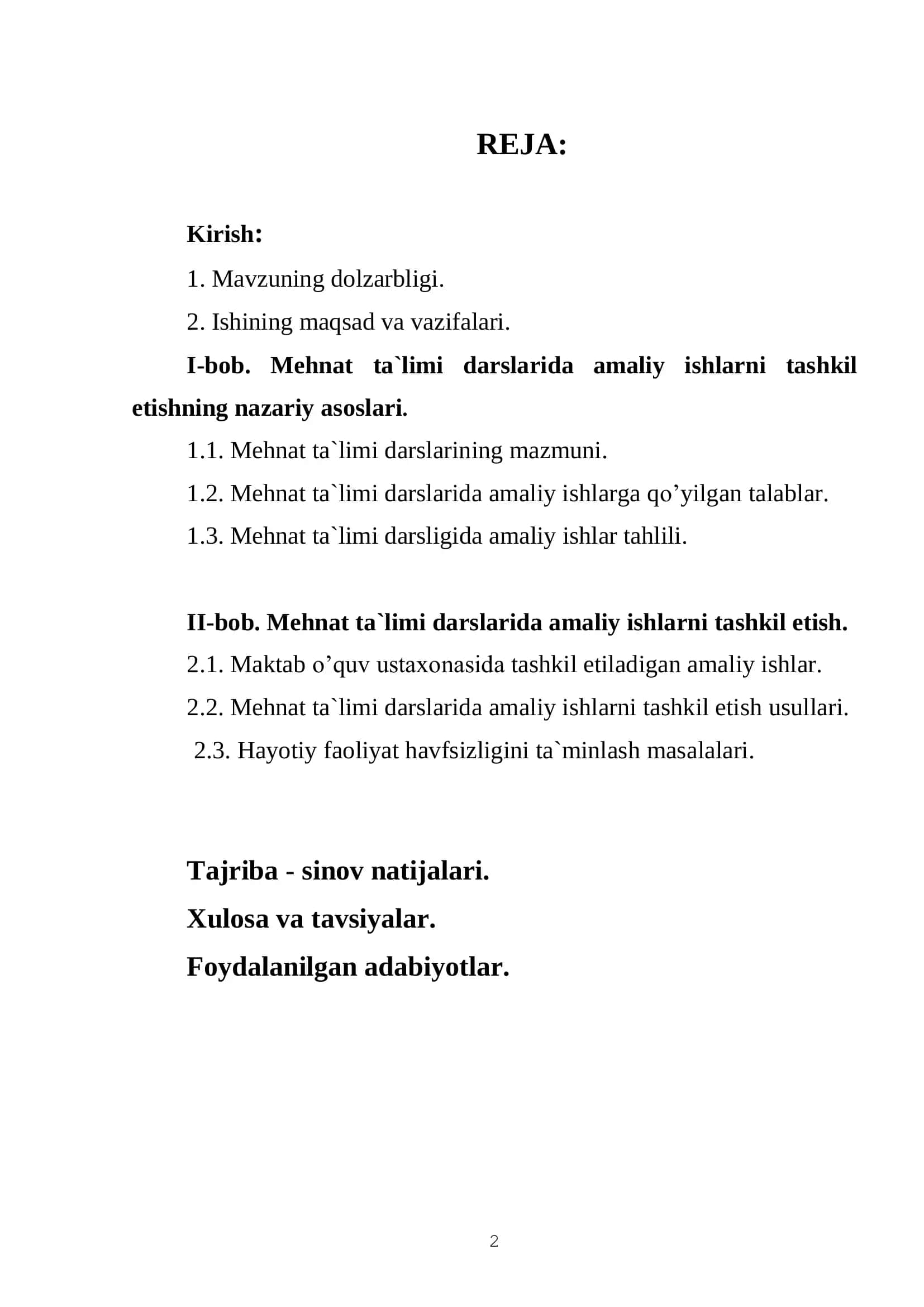 МEHNAT TA’LIMI BO’YICHA AMALIY ISHLARNI TASHKIL ETISH 2
