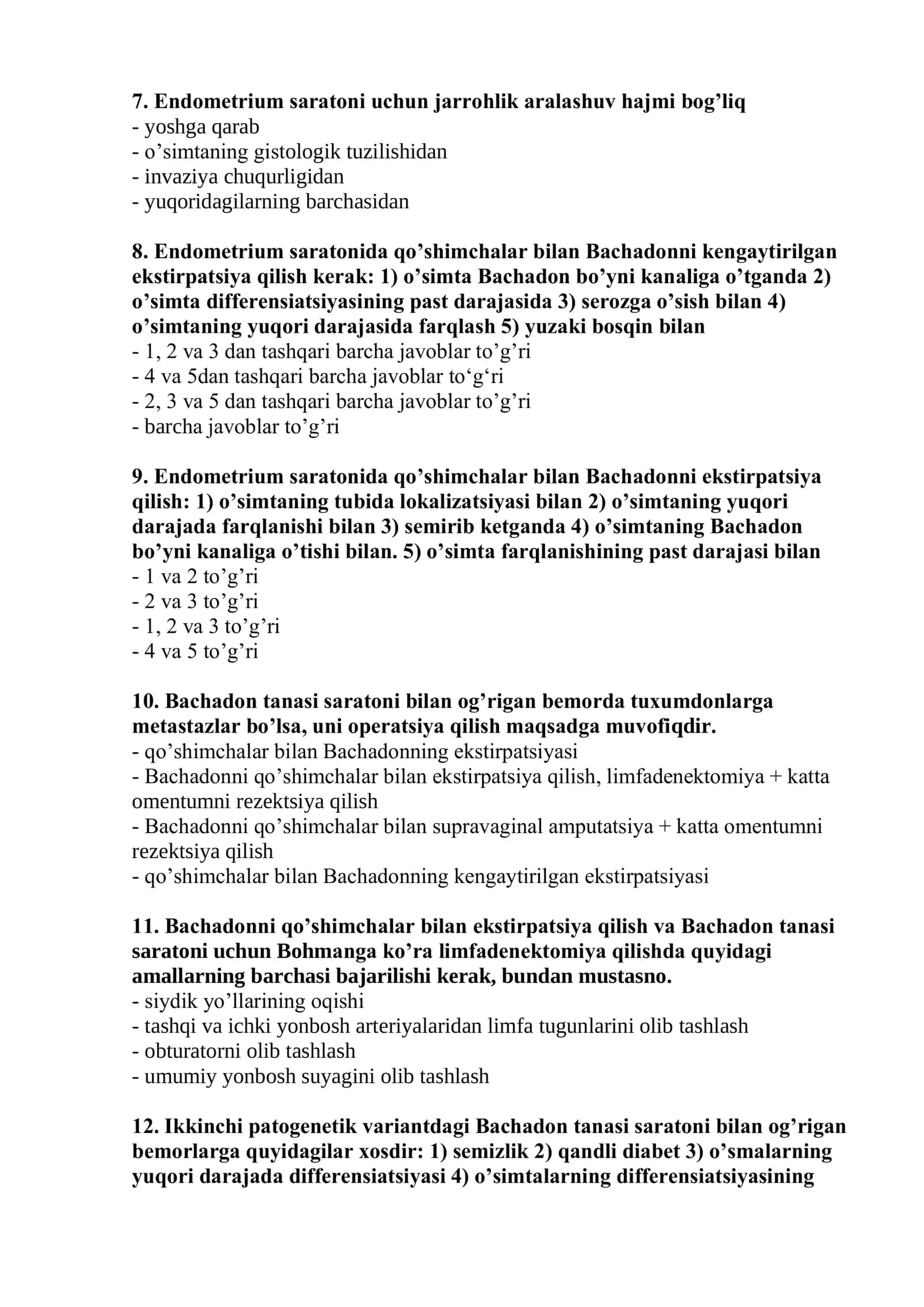 Kimyoterapiya mutaxassisligi bo’yicha shakllantirilgan test savollari ro’yxati 2026 2