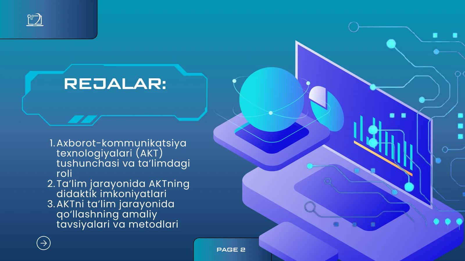 AKT VA
ULARNI TA‘LIM JARAYONIDA
QO‘LLASHNING DIDAKTIK
IMKONIYATLARI 2
