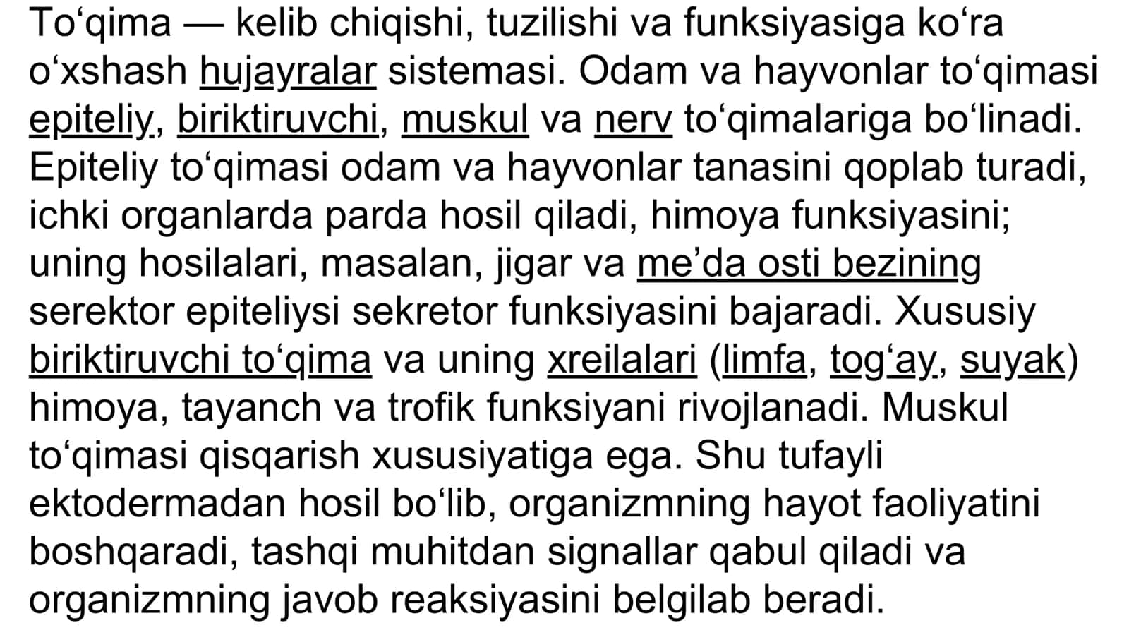 Toʻqima tuzilishi va funksiyasi 2