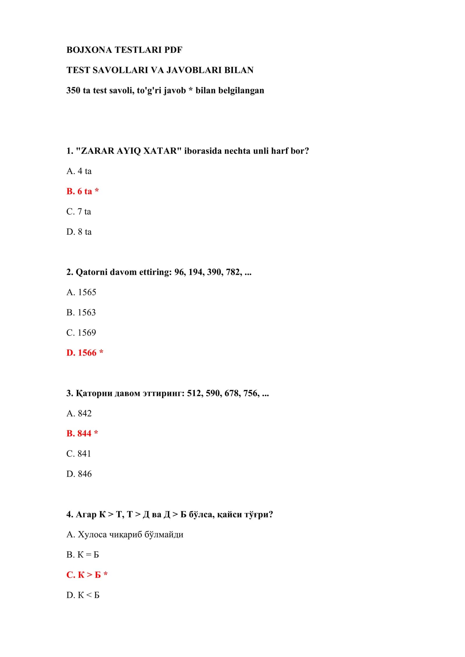 BOJXONA TESTLARI PDF 2