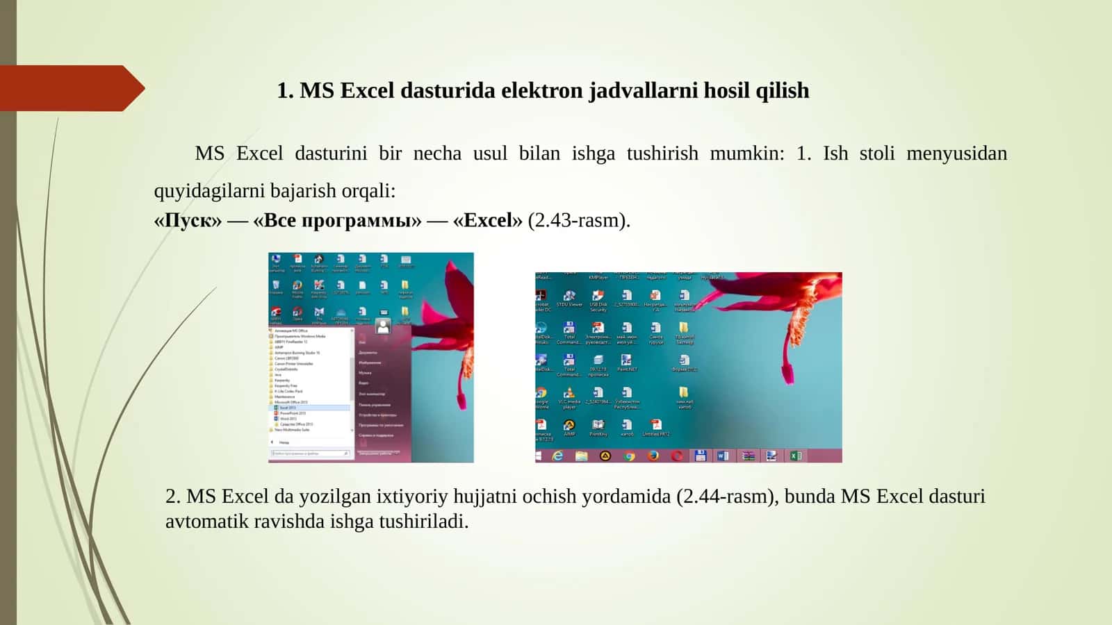 MS Excel muharrirlarida ishlash 2