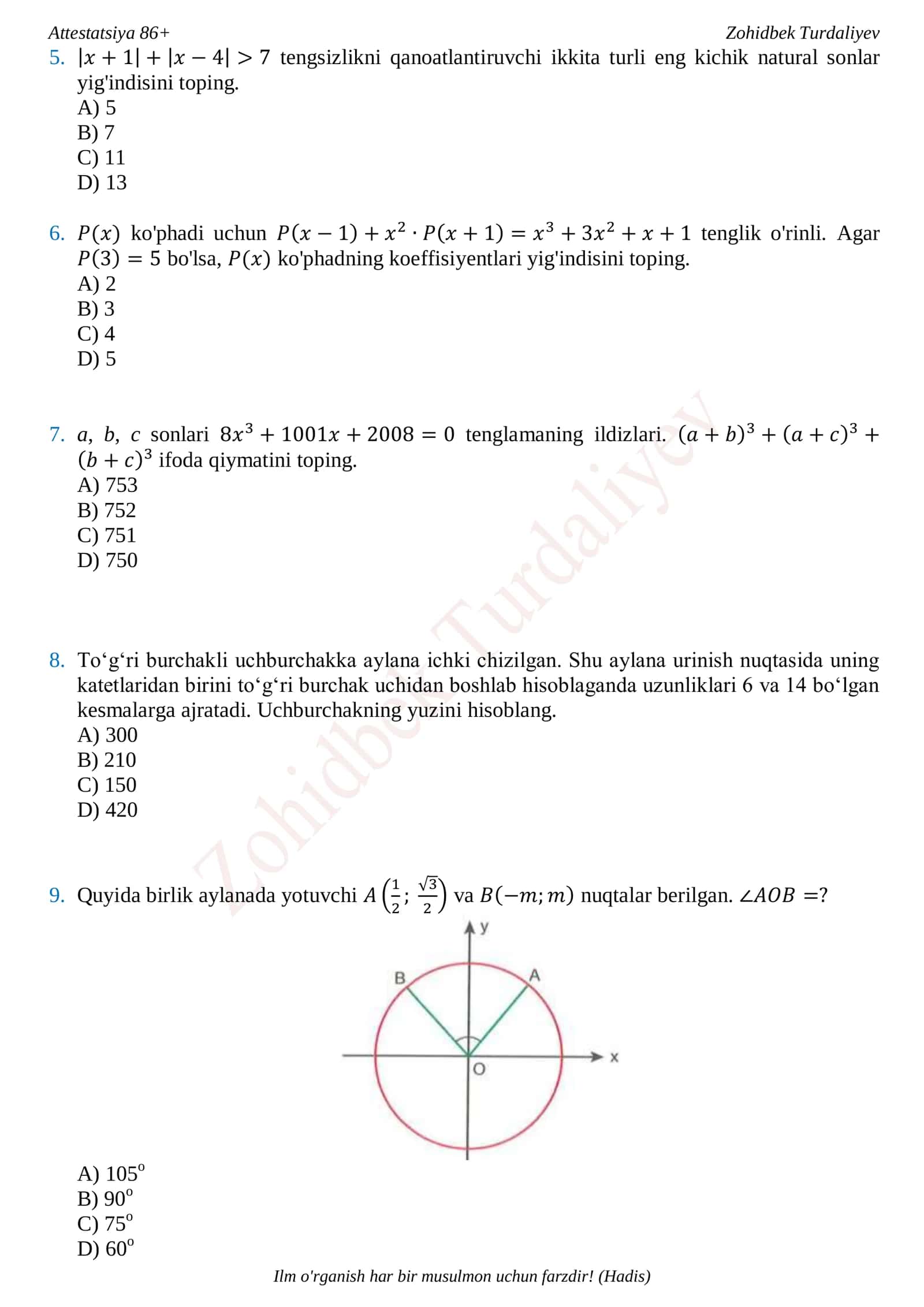 BAHORGI ATTESTATSIYAGA TAYYORGARLIK TESTI #3 2