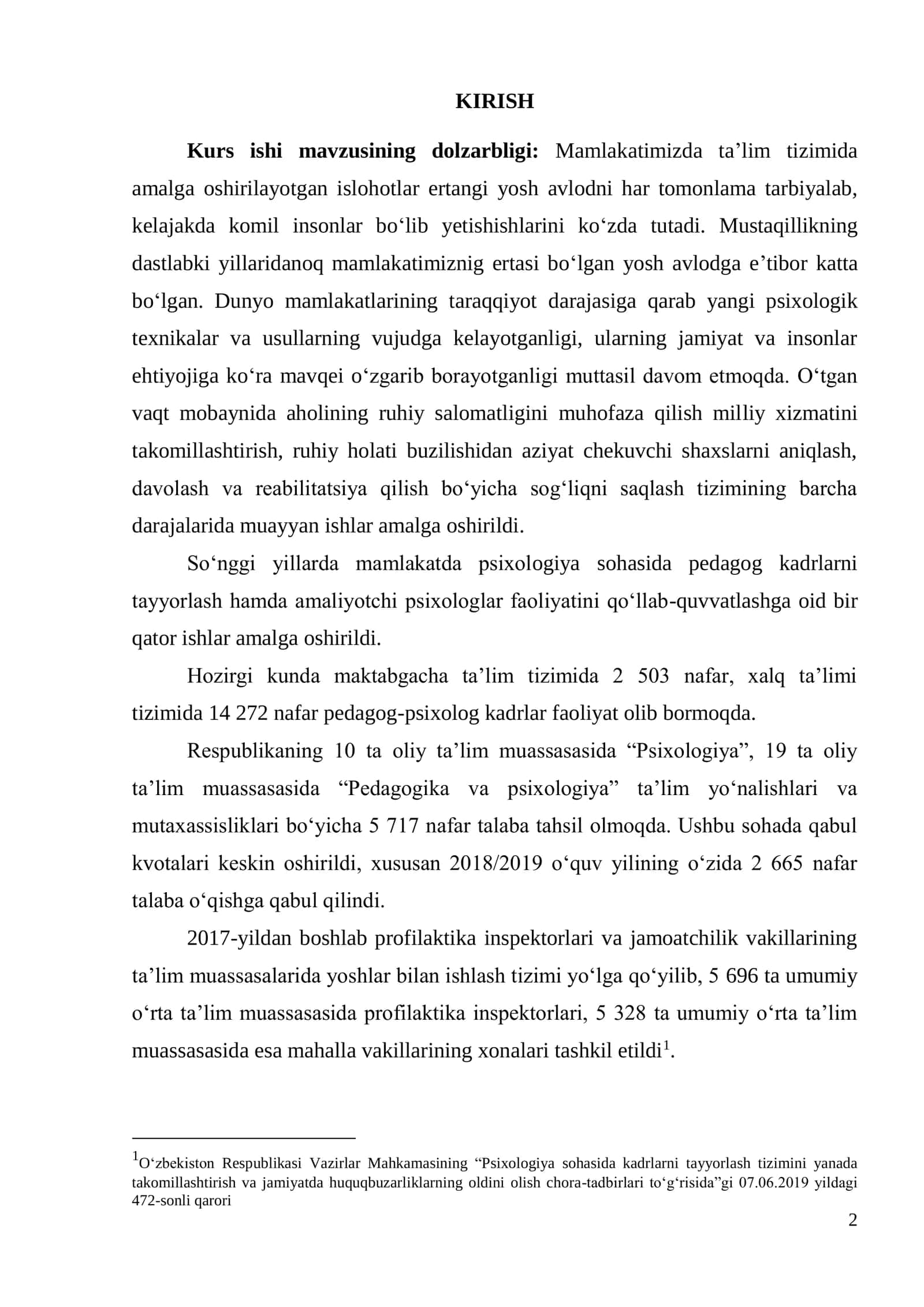 Oila tizimi sifatida o'zgarishlarining 2