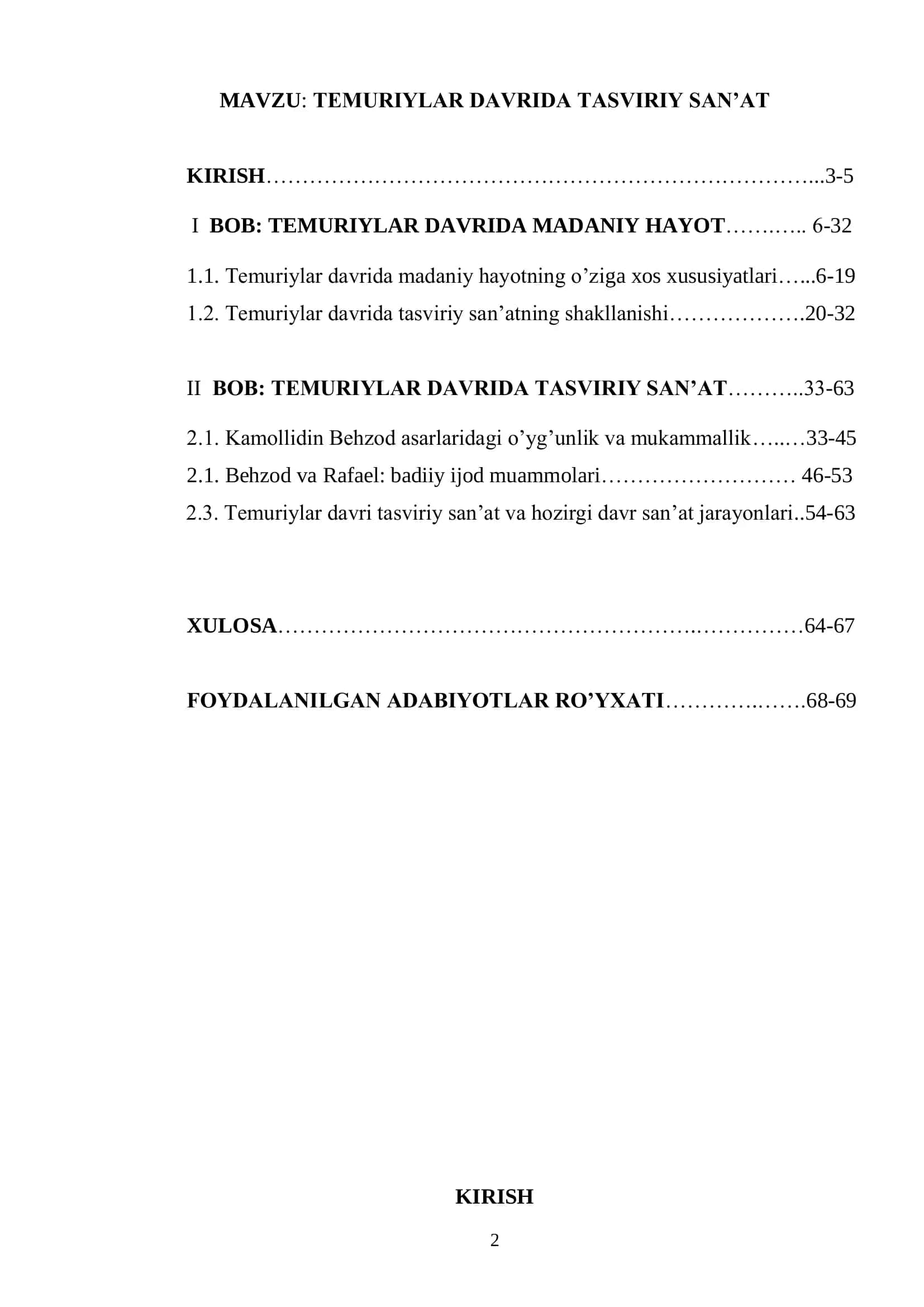 TEMURIYLAR DAVRIDA TASVIRIY SAN’AT 2