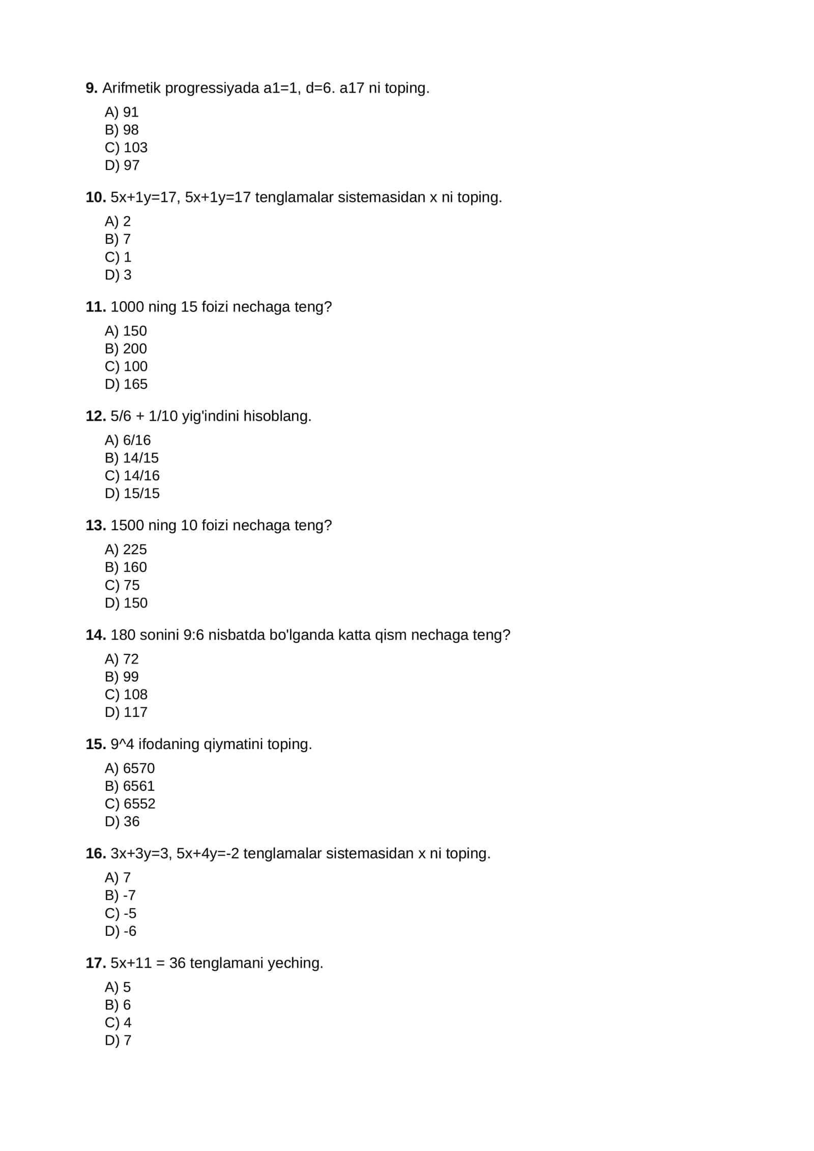 DTM uchun qiyinlashtirilgan test to'plami 2