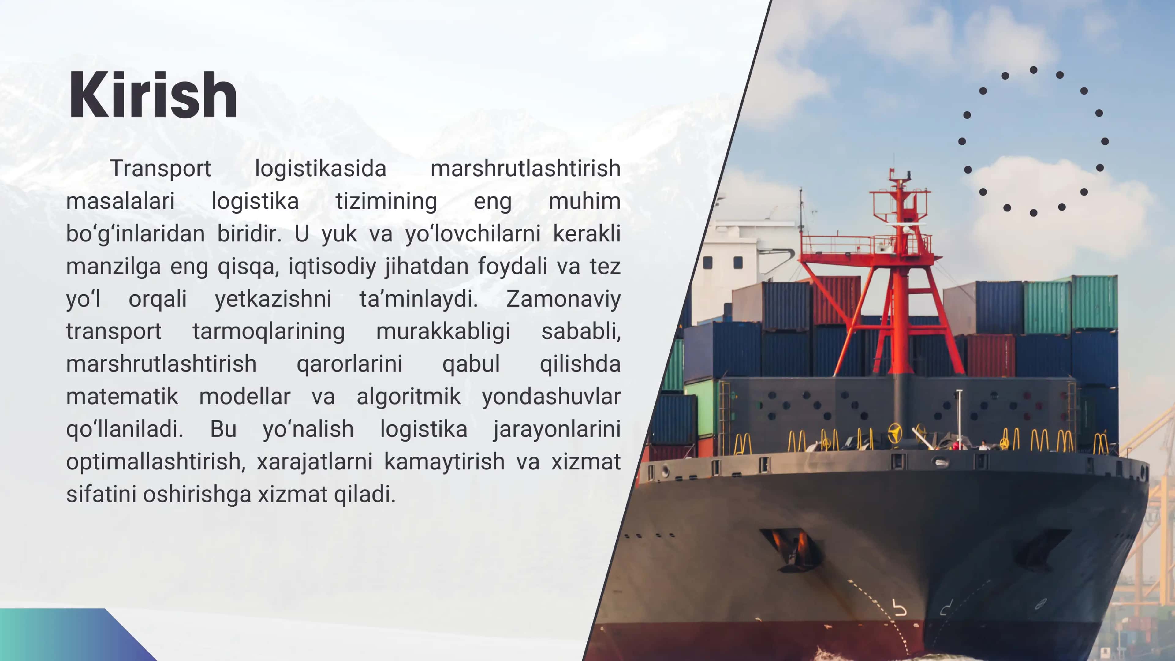 Transport logistikasida marshrutlashtirish masalalari 2