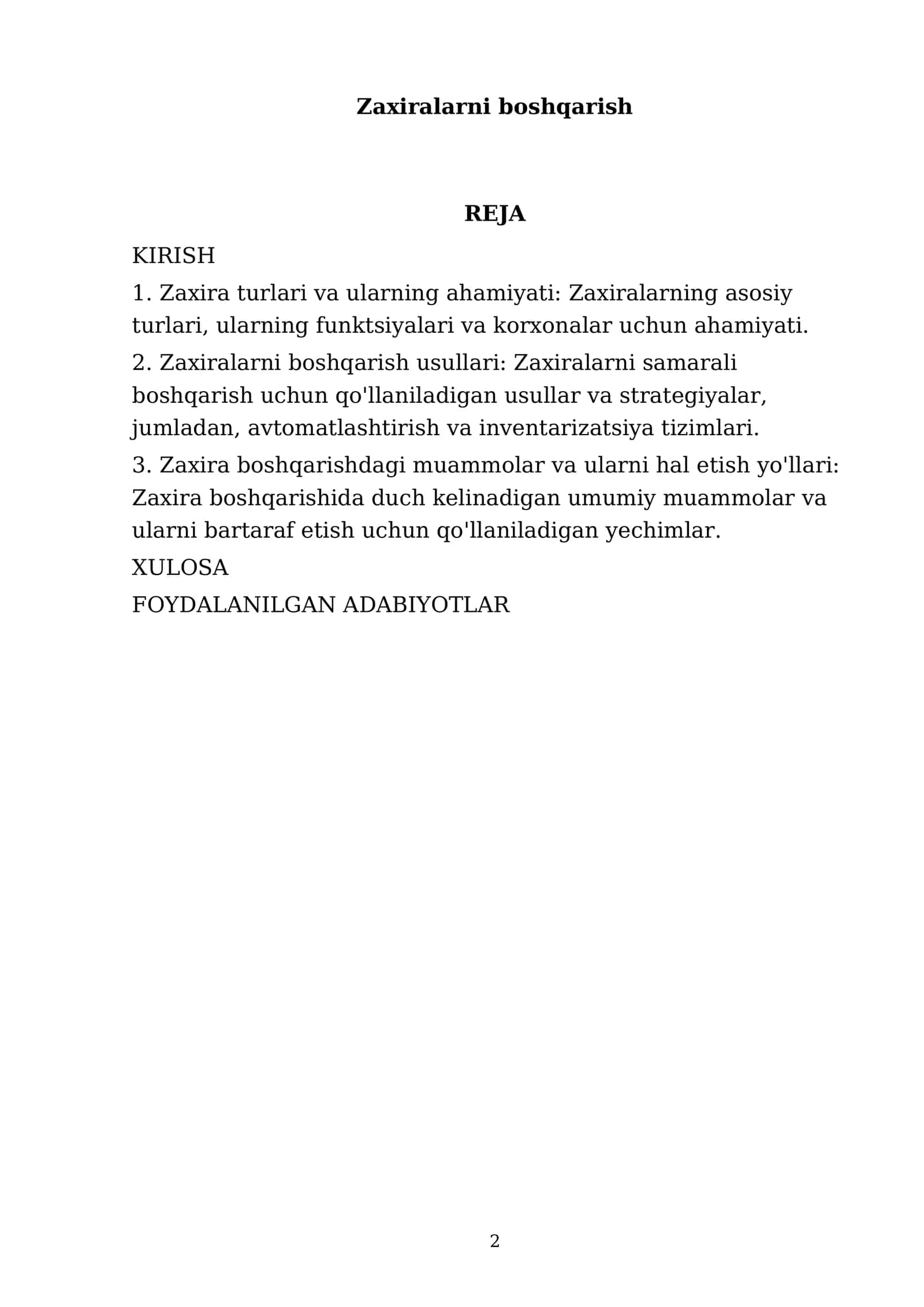 Zaxiralarni boshqarish 2