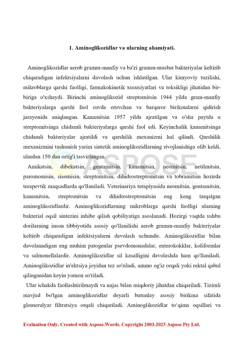 Aminoglikozidlarning tahlilida xromotografik usullarining qo'llanilishi. Referat 14 bet 2