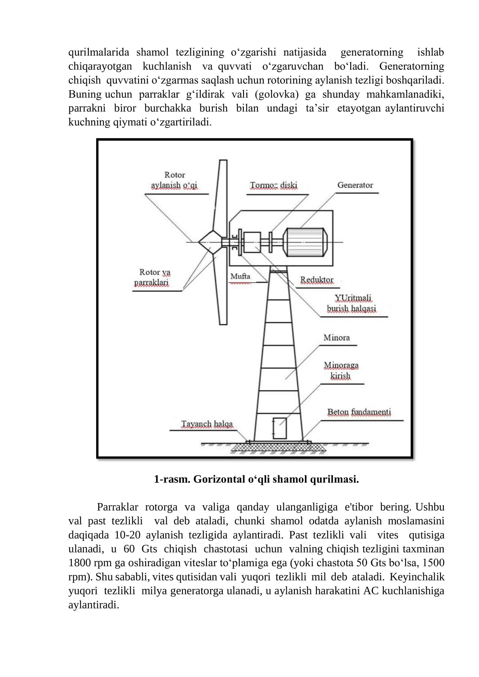 GORIZONTAL O‘QLI SHAMOL ENERGETIK  QURILMASINING ISH JARAYONINI O‘RGANISH 2
