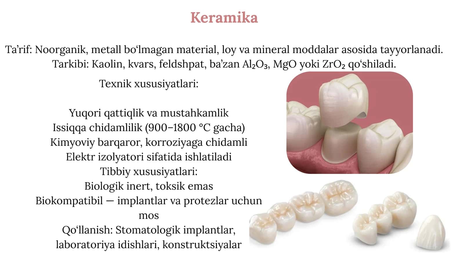 Farfor, shisha-keramika va keramika tarkibi, texnik va tibbiy xususiyatlari 2