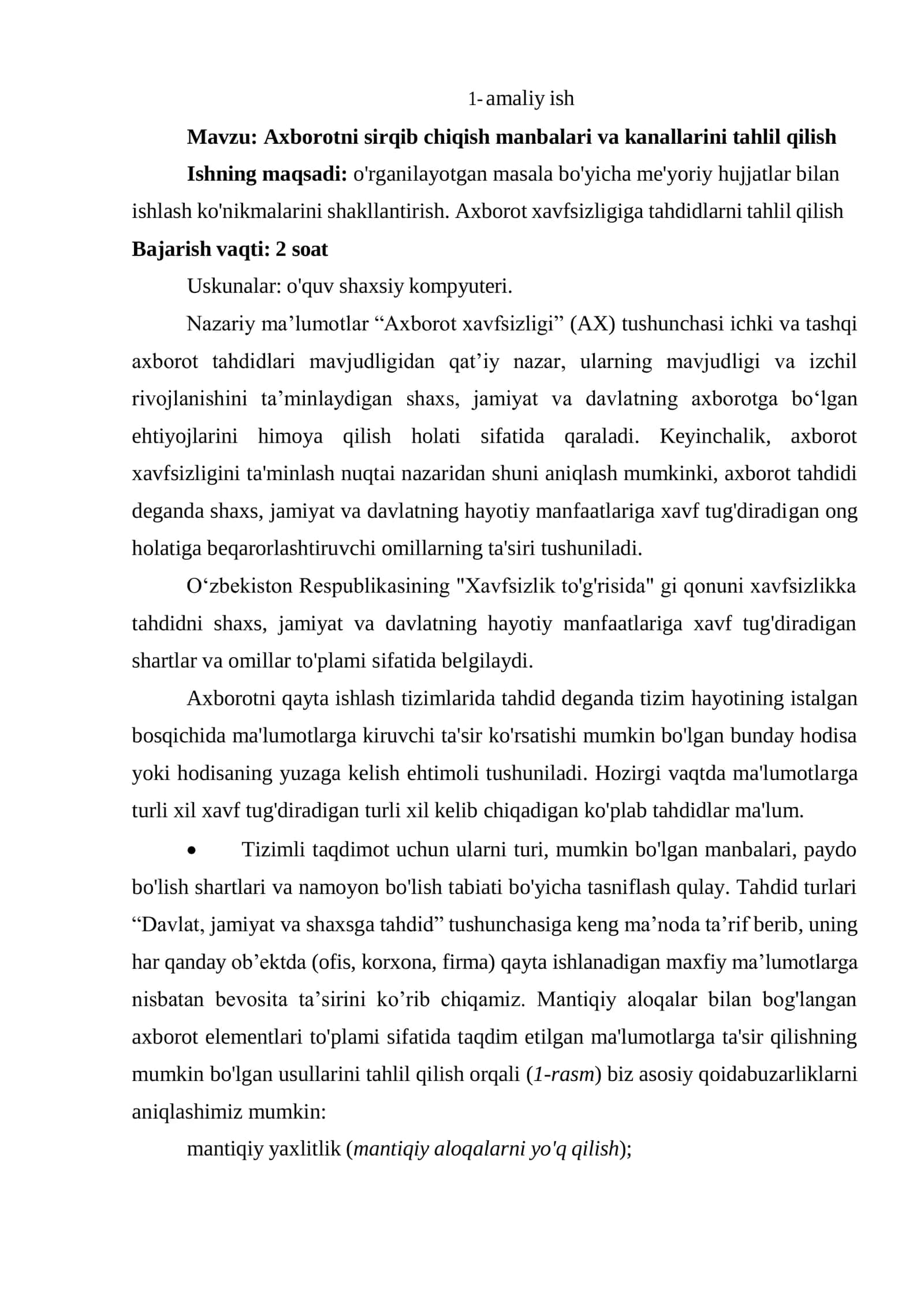 Axborotni sirqib chiqish manbalari va kanallarini tahlil qilish 2