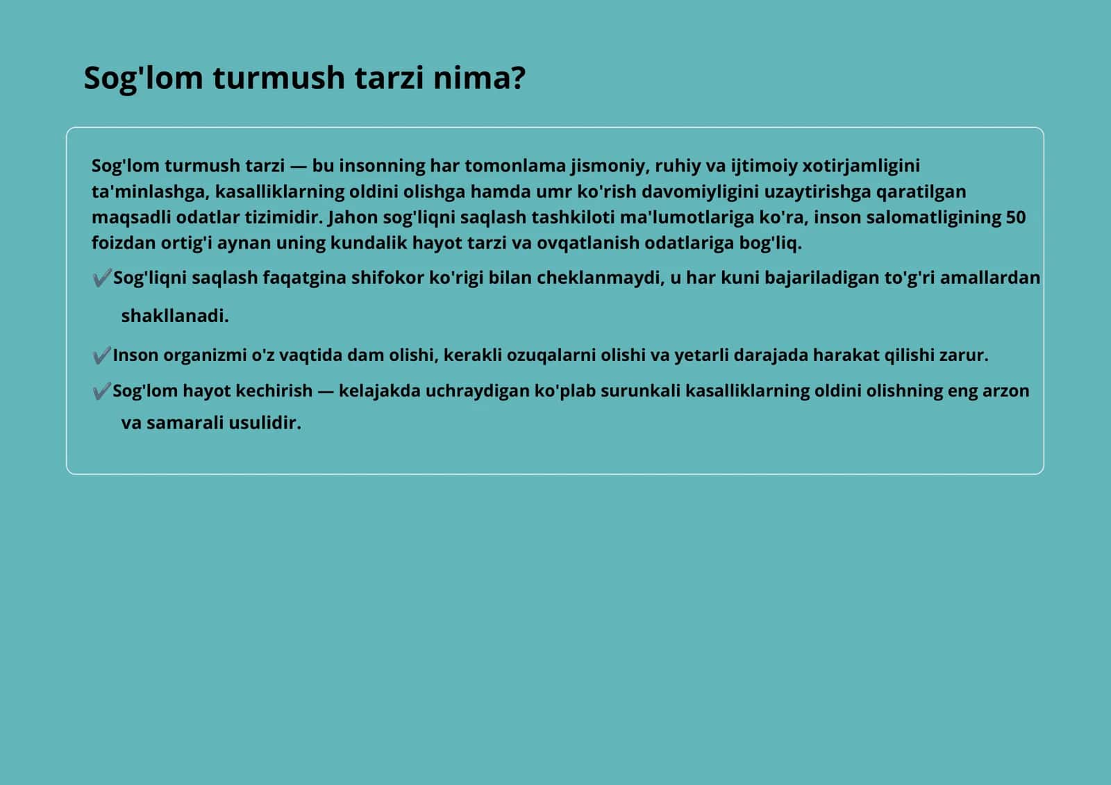 sogʻlom turmush tarzi va toʻgʻri ovqatlanish 2