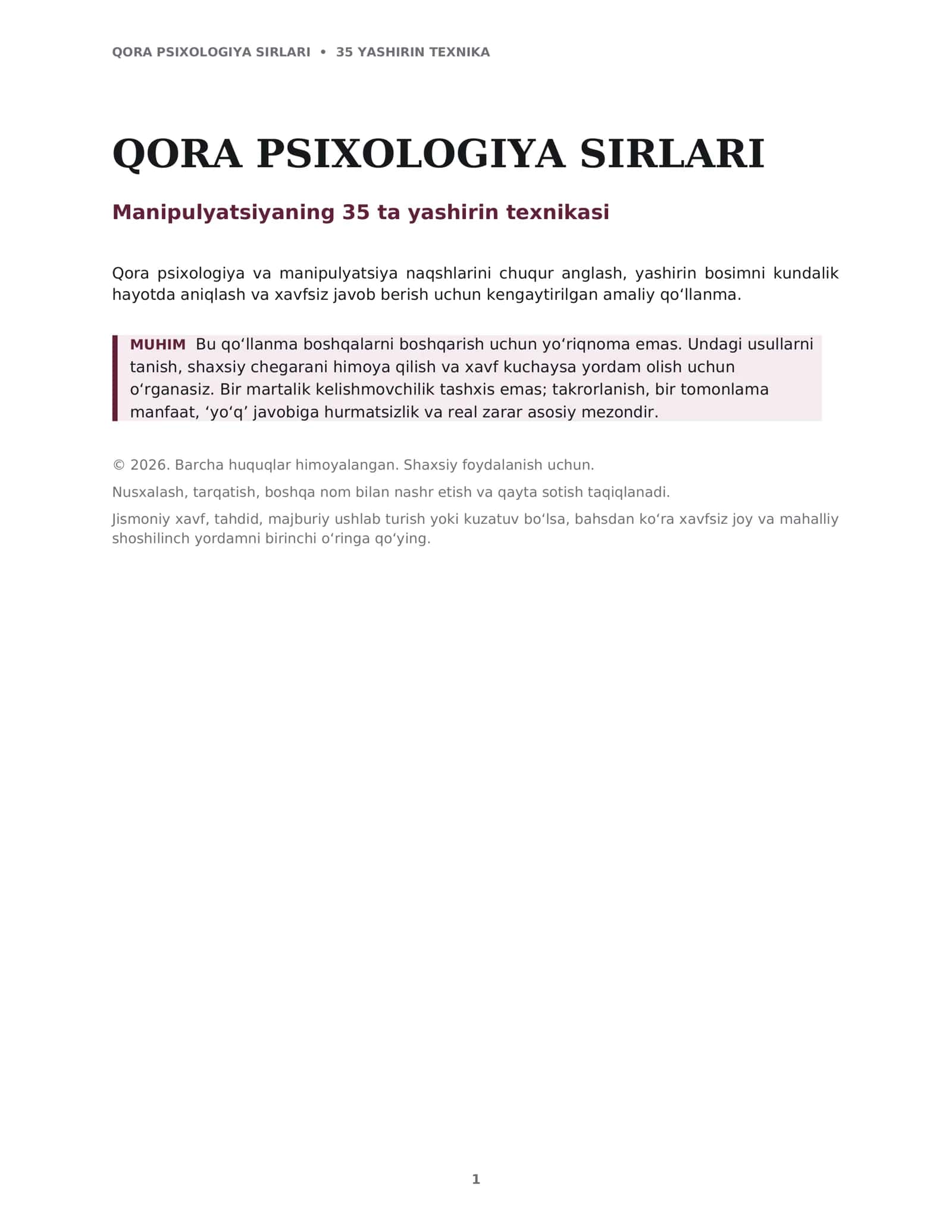 Qora psixologiya sirlari: Manipulyatsiyaning 35 ta yashirin texnikasi 2