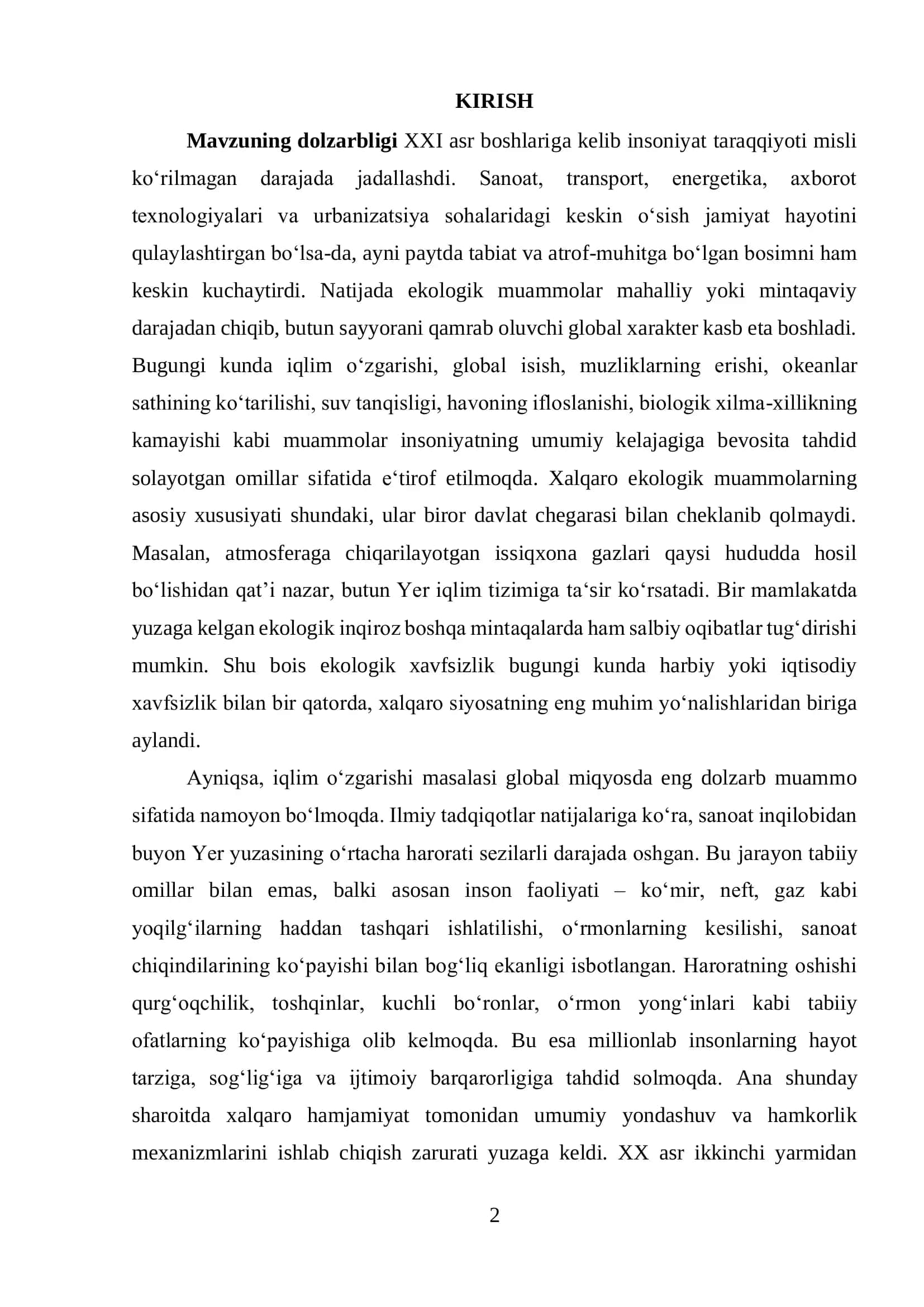 Global Ekologik Muammolar va Parij kelishuvi 2