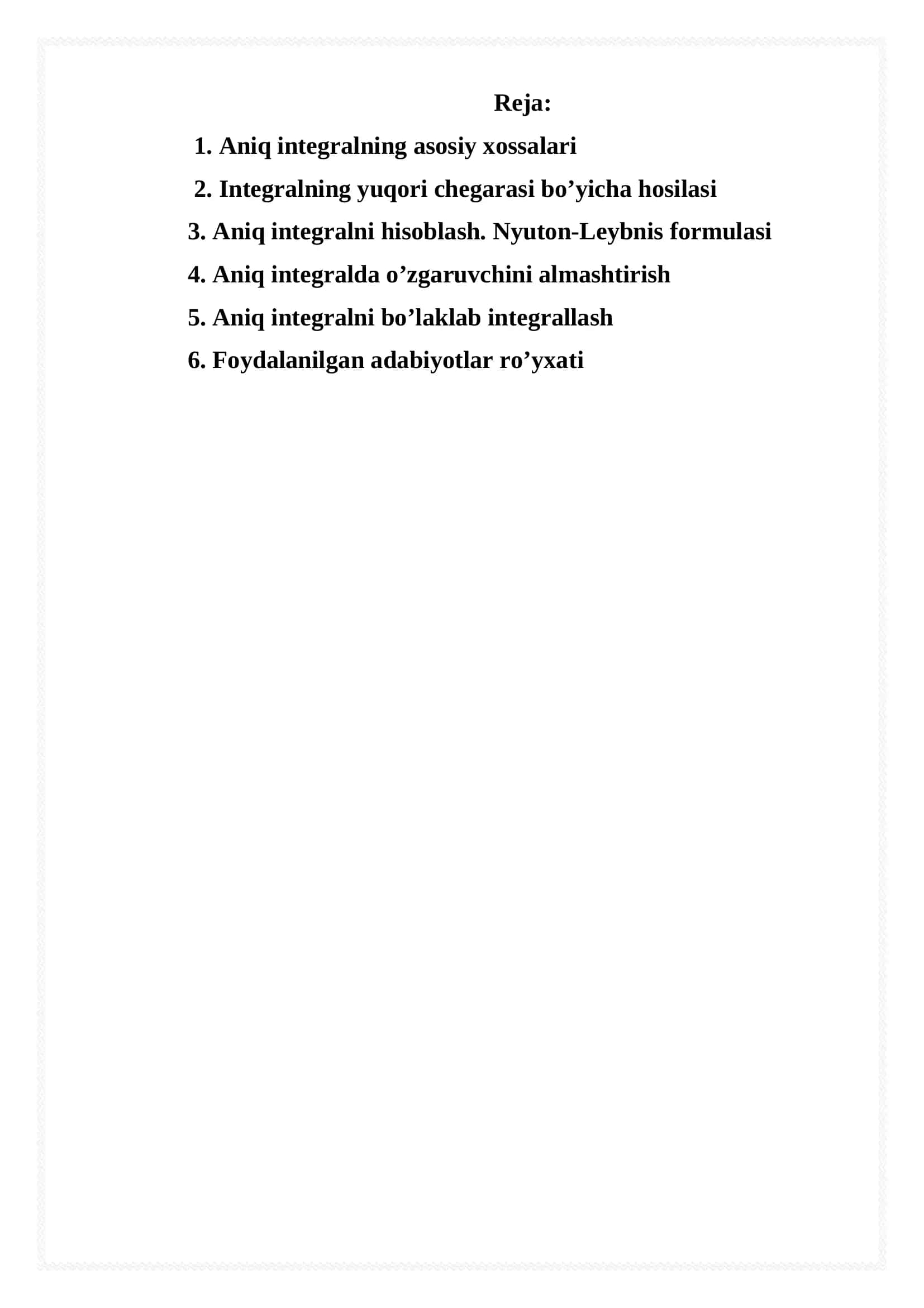 Aniq integralning asosiy xossalari va aniq integrallarni hisoblash 2