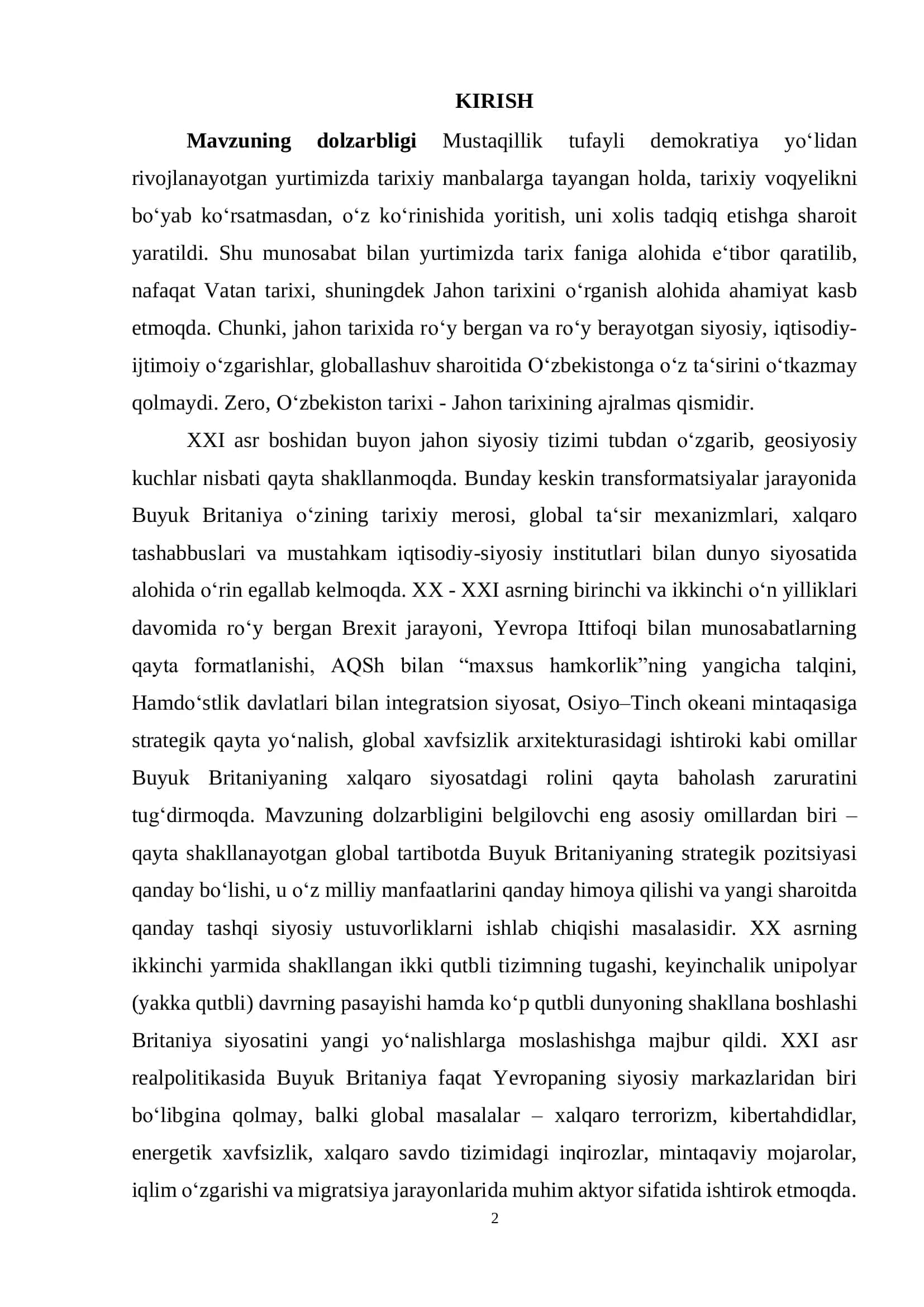 XXI asda Buyuk Britaniyaning Global Siyosatdagi O‘rni 2