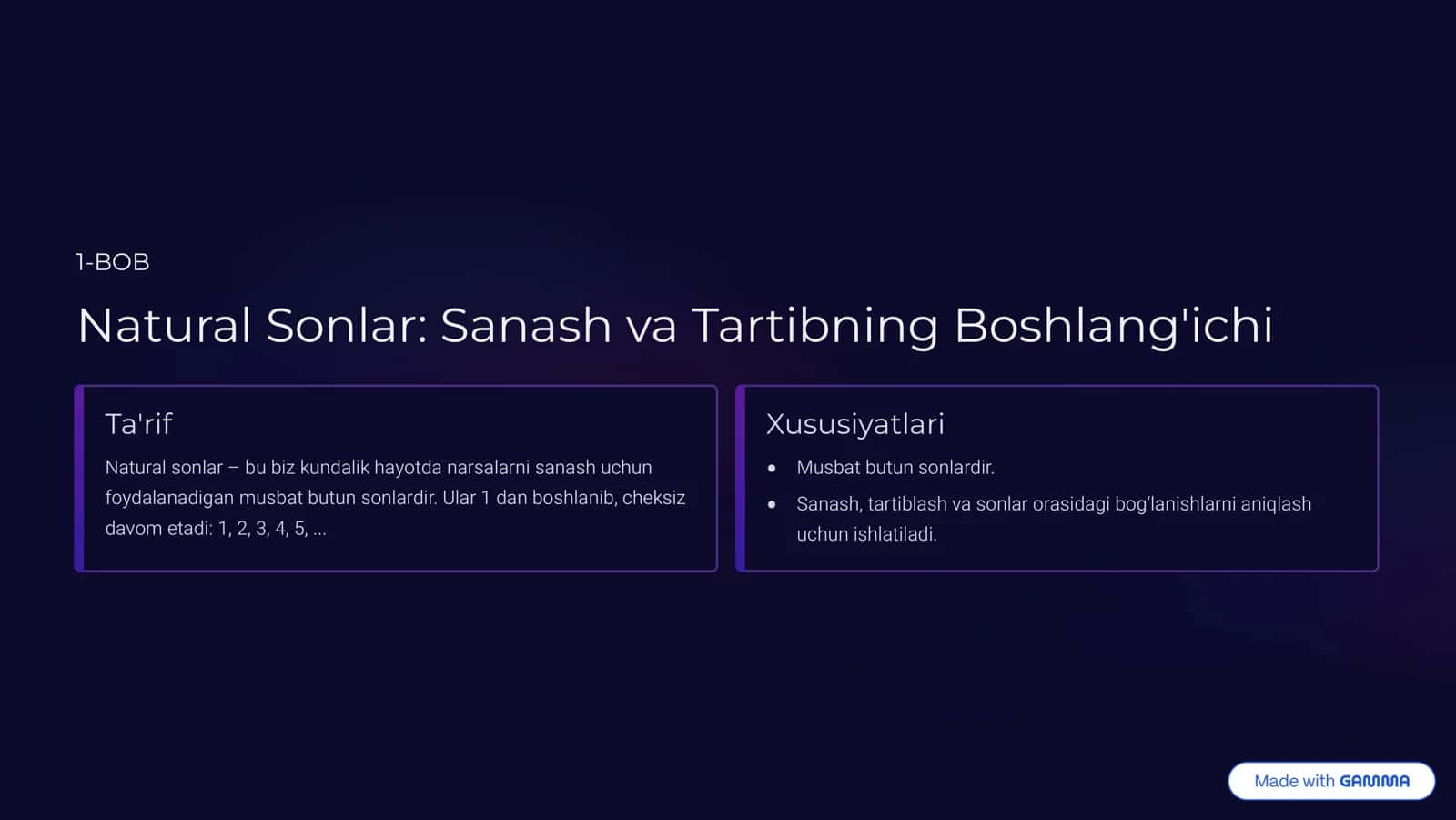 Matematika Asoslari: Natural Sonlar, Raqamlar va Xona 2