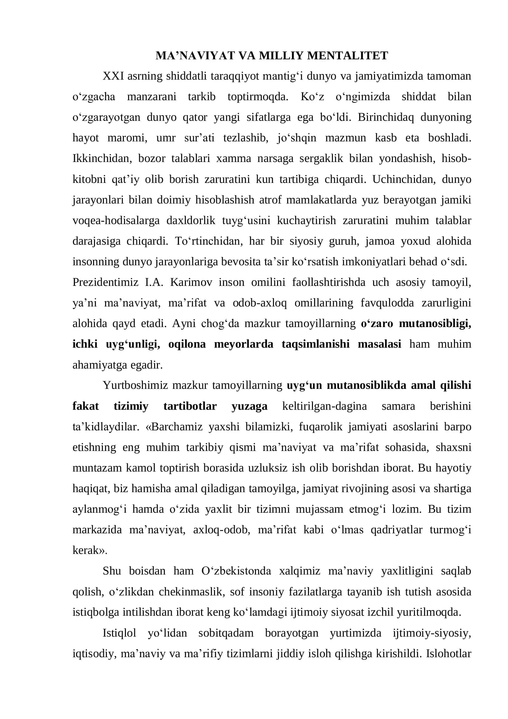 MA’NAVIYAT VA MILLIY MENTALITET referati 2