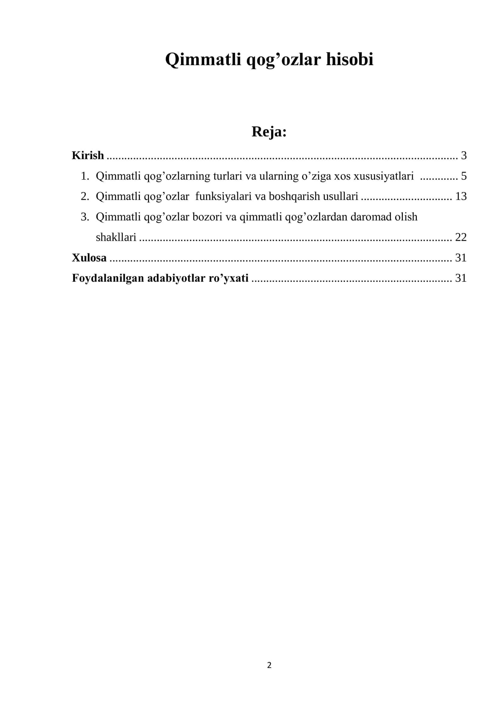Qimmatli qog’ozlar hisobi KURS ISHI 2