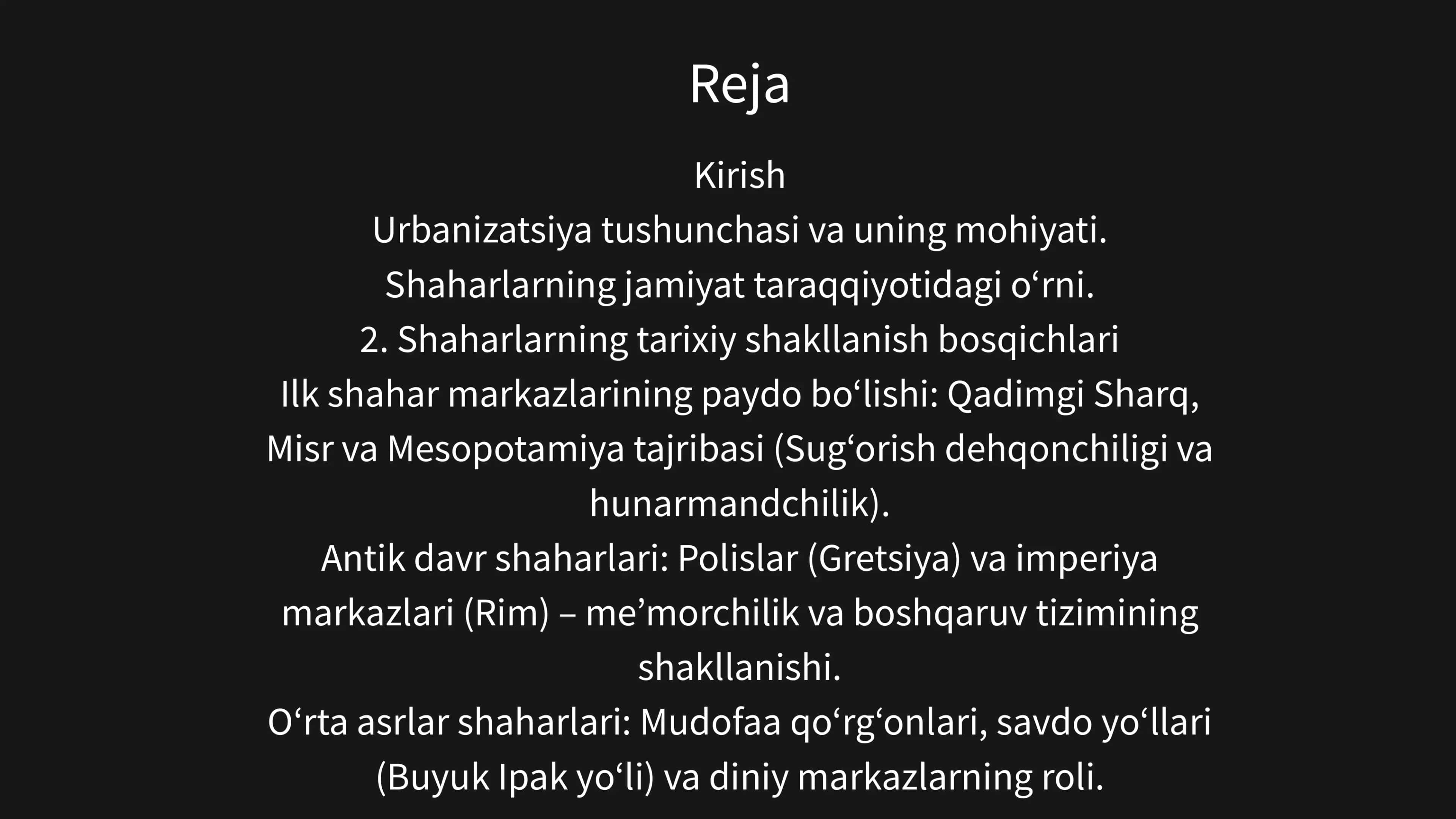 Shaharlarni rivojlanish bosqichlar 2