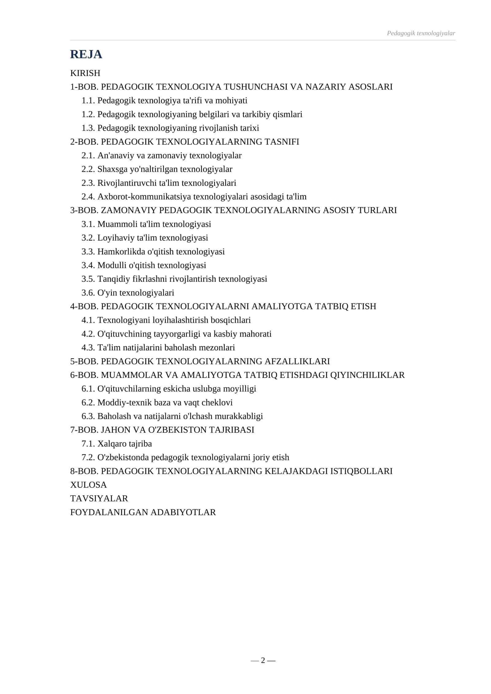 REFERAT PEDAGOGIK TEXNOLOGIYALAR 2
