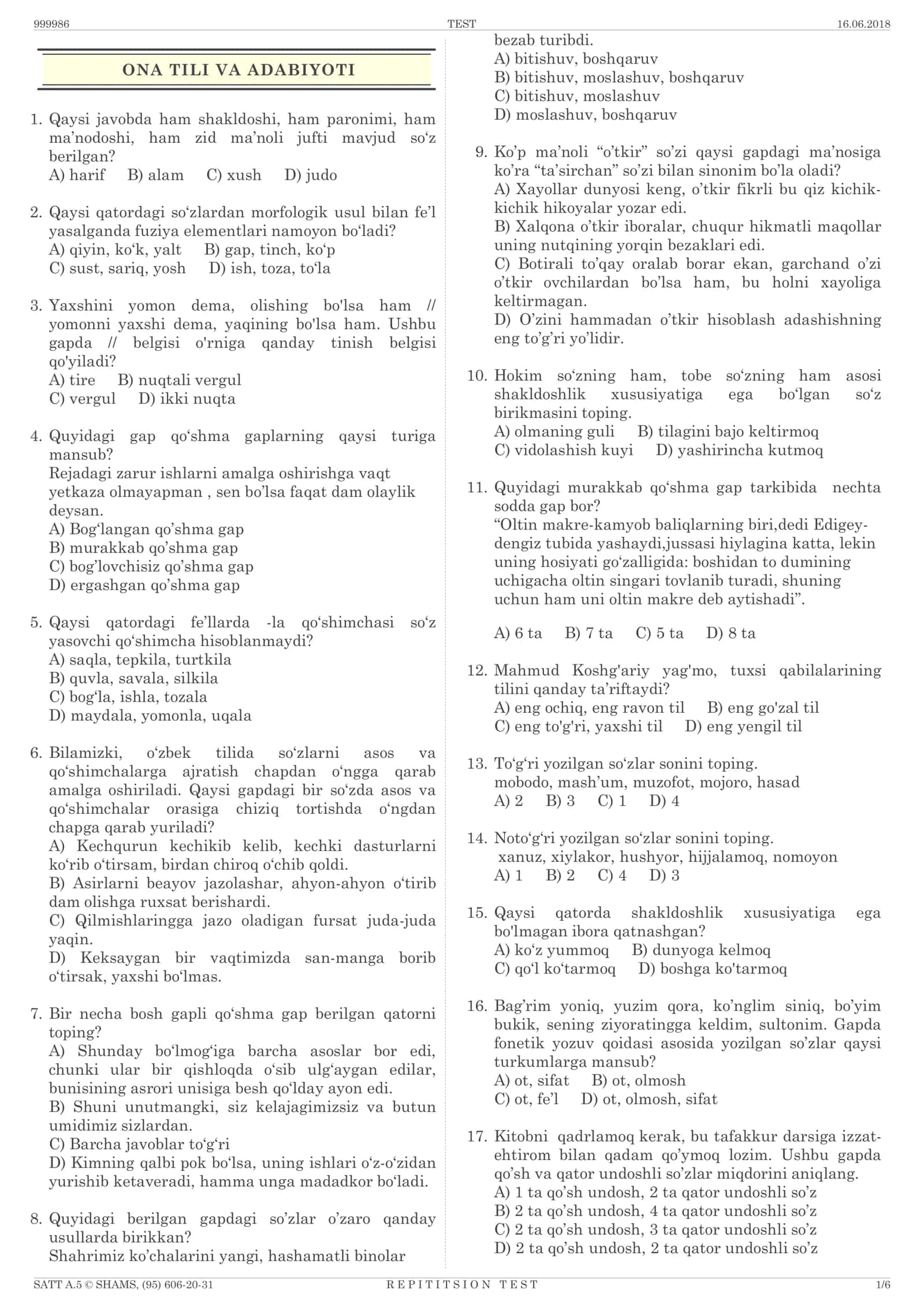 REPETITSION TEST SAVOLLAR KITOBI 2