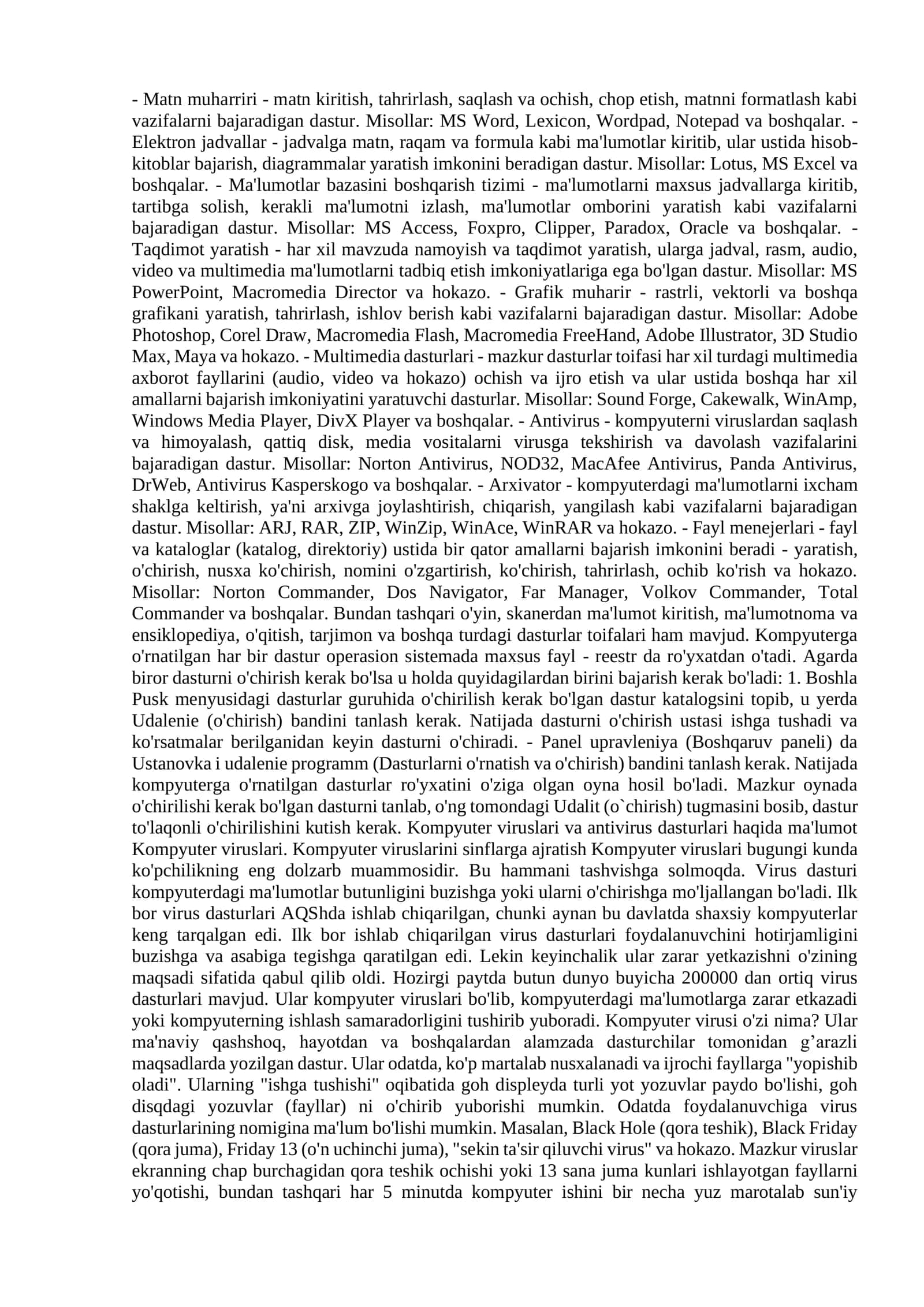 Iqtisodiyotda foydalaniladigan dasturiy maxsulotlar. Zamonaviy matn redaktorlari 2