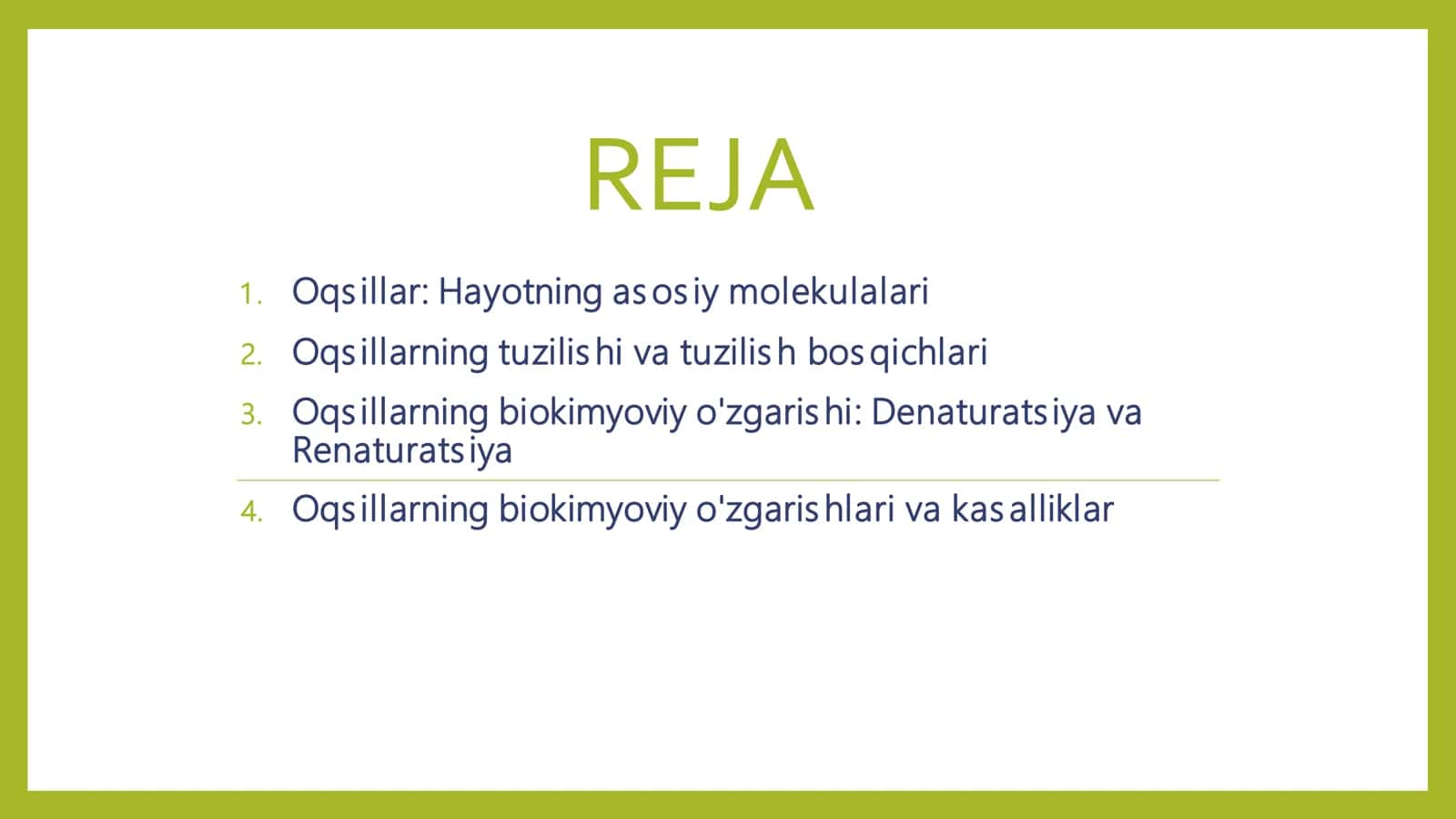 Oqsillarning biokimyoviy o'zgarishi 2