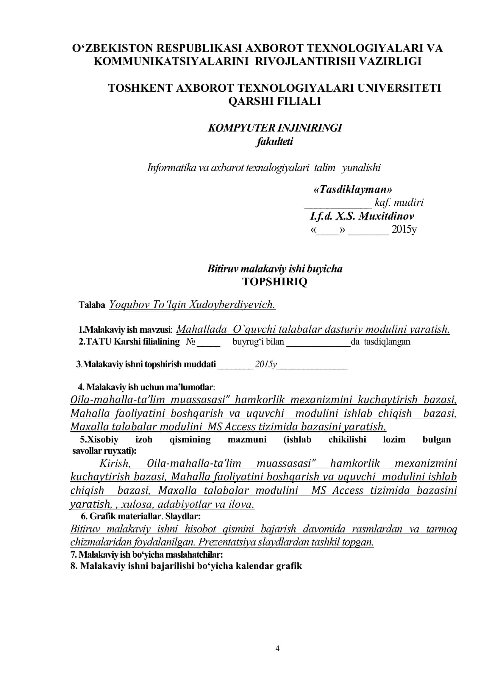 Mahallada o’quvchi talabalar dasturiy modulini yaratish 2