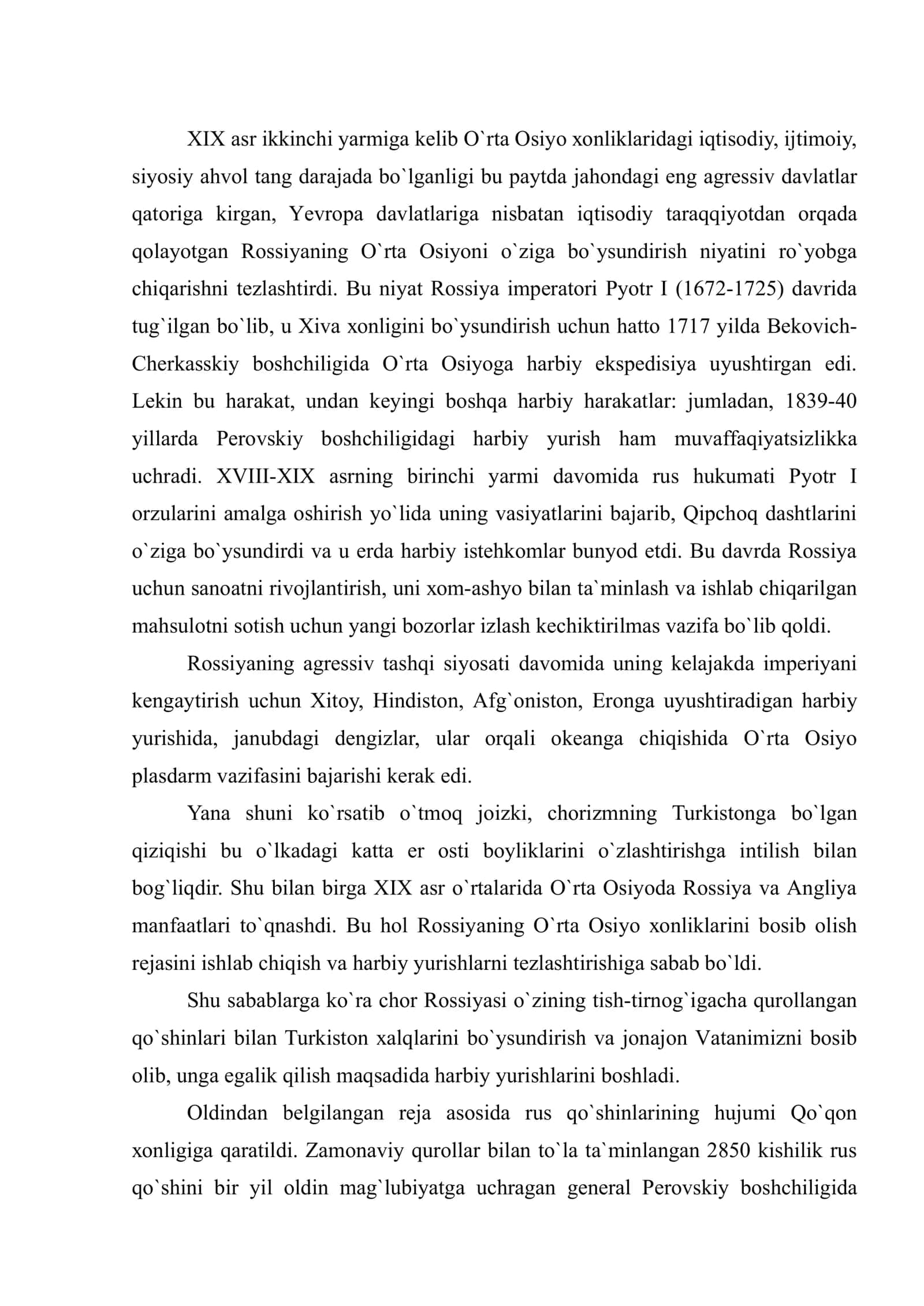 Chоr Rоssiyasining Turkistоndаgi mustаmlаkаchilik siyosаti 2
