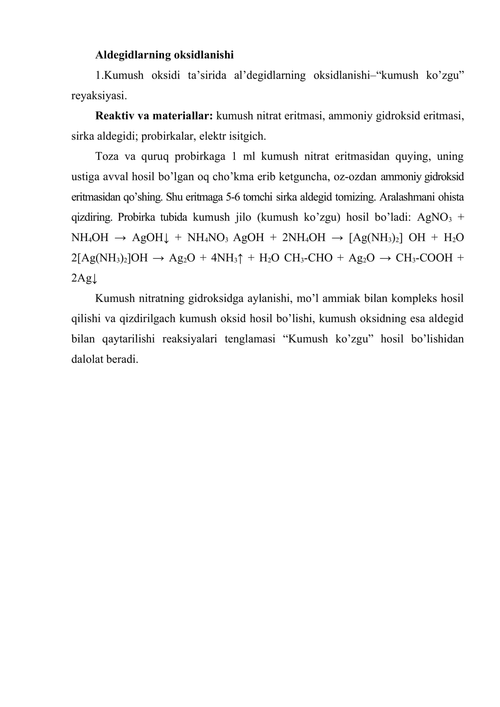 Aldegid va ketonlarning olinishi va xossalari 2