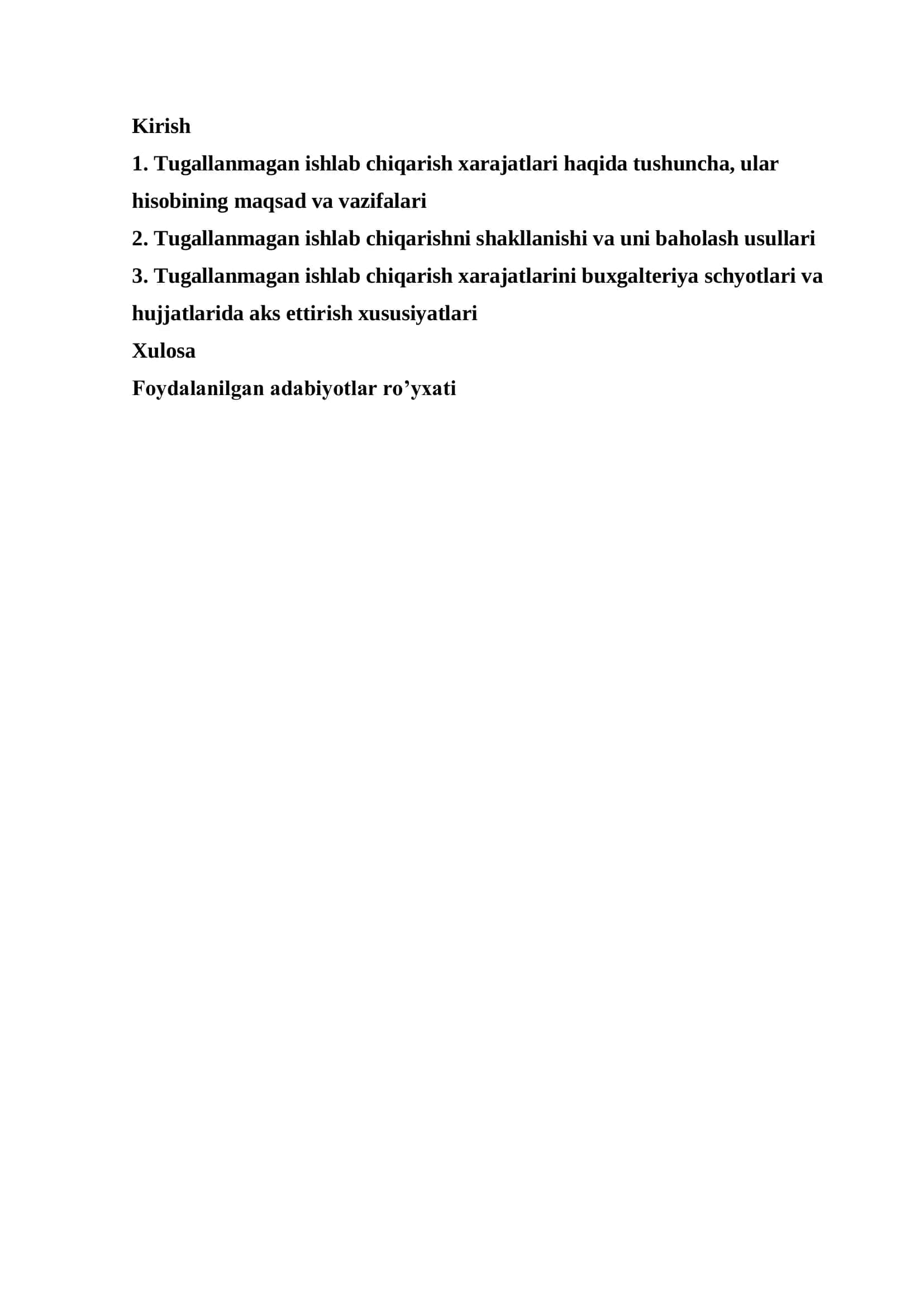 Tugallanmagan ishlab chiqarish xarajatlari hisobi 2