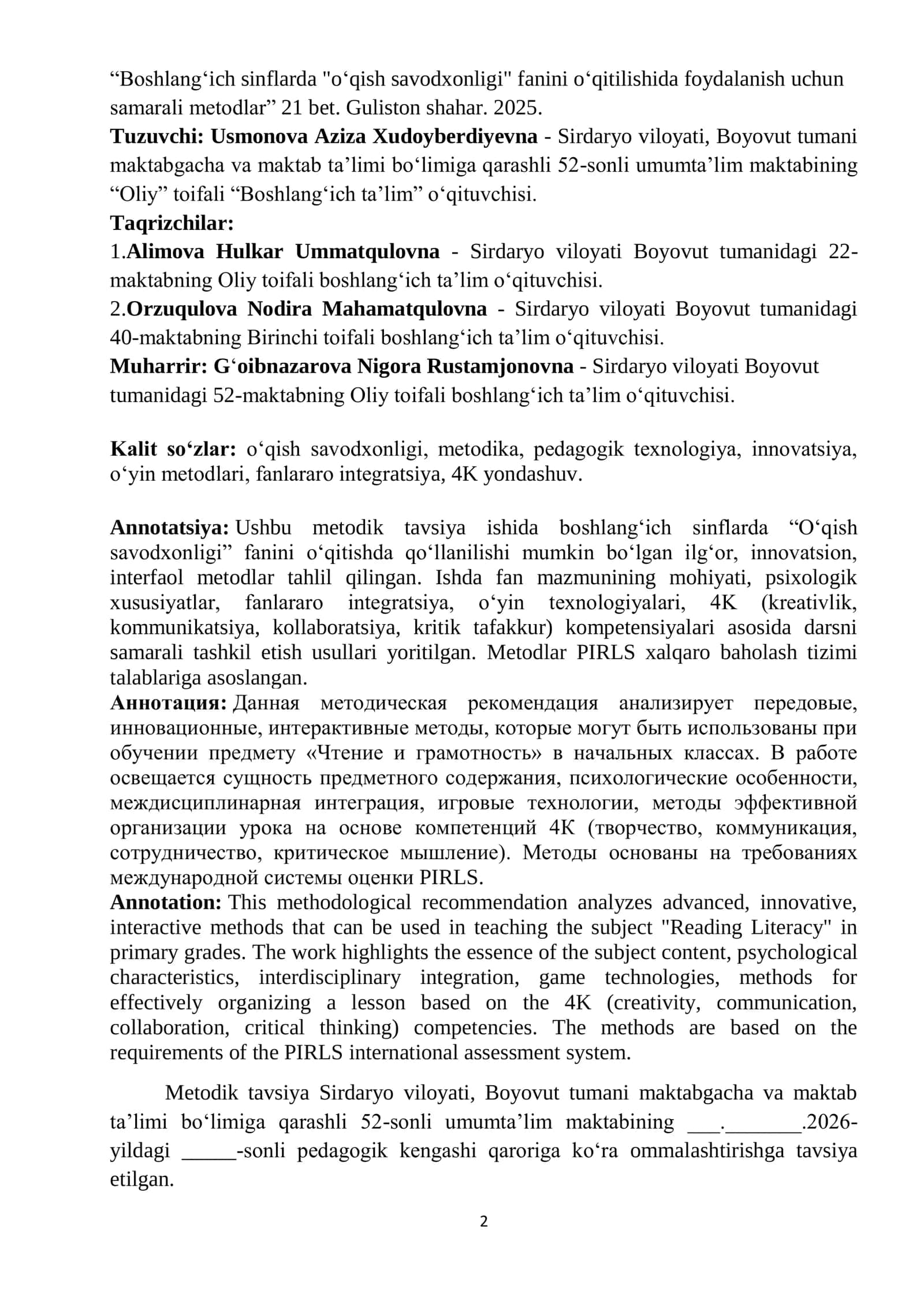 Metodik tafsiya ishi 2