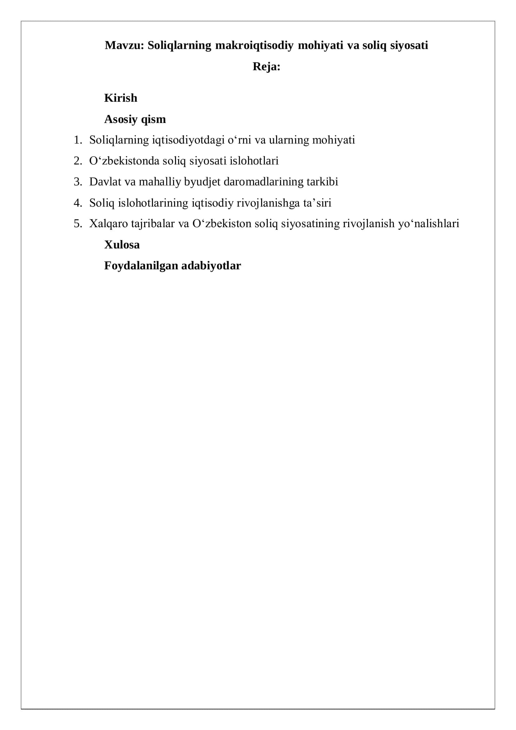 Soliqlarning makroiqtisodiy mohiyati va soliq siyosati 2