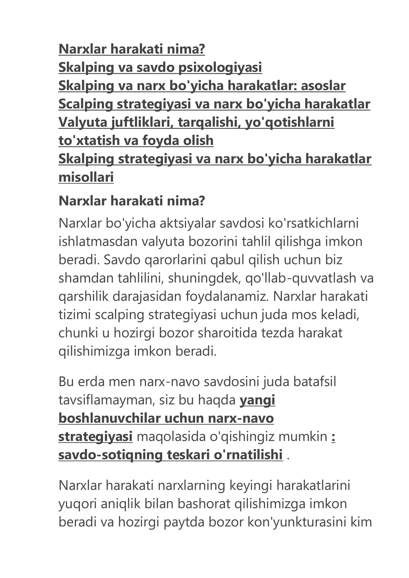 Skalping va narx bo'yicha harakatlar 2