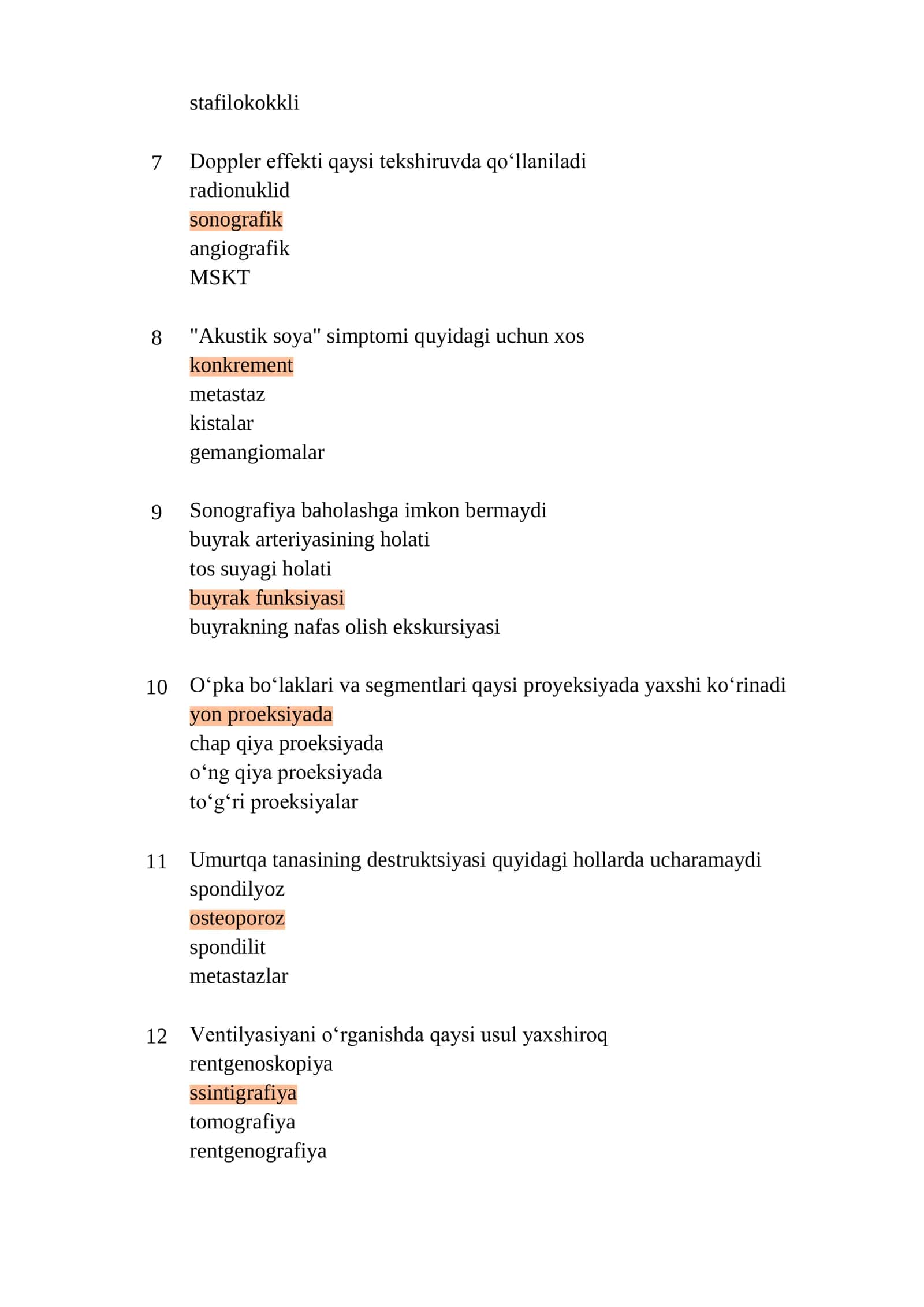 Tibbiy radiologiya mutaxassisligi boʻyicha shakllantirilgan test argos 2