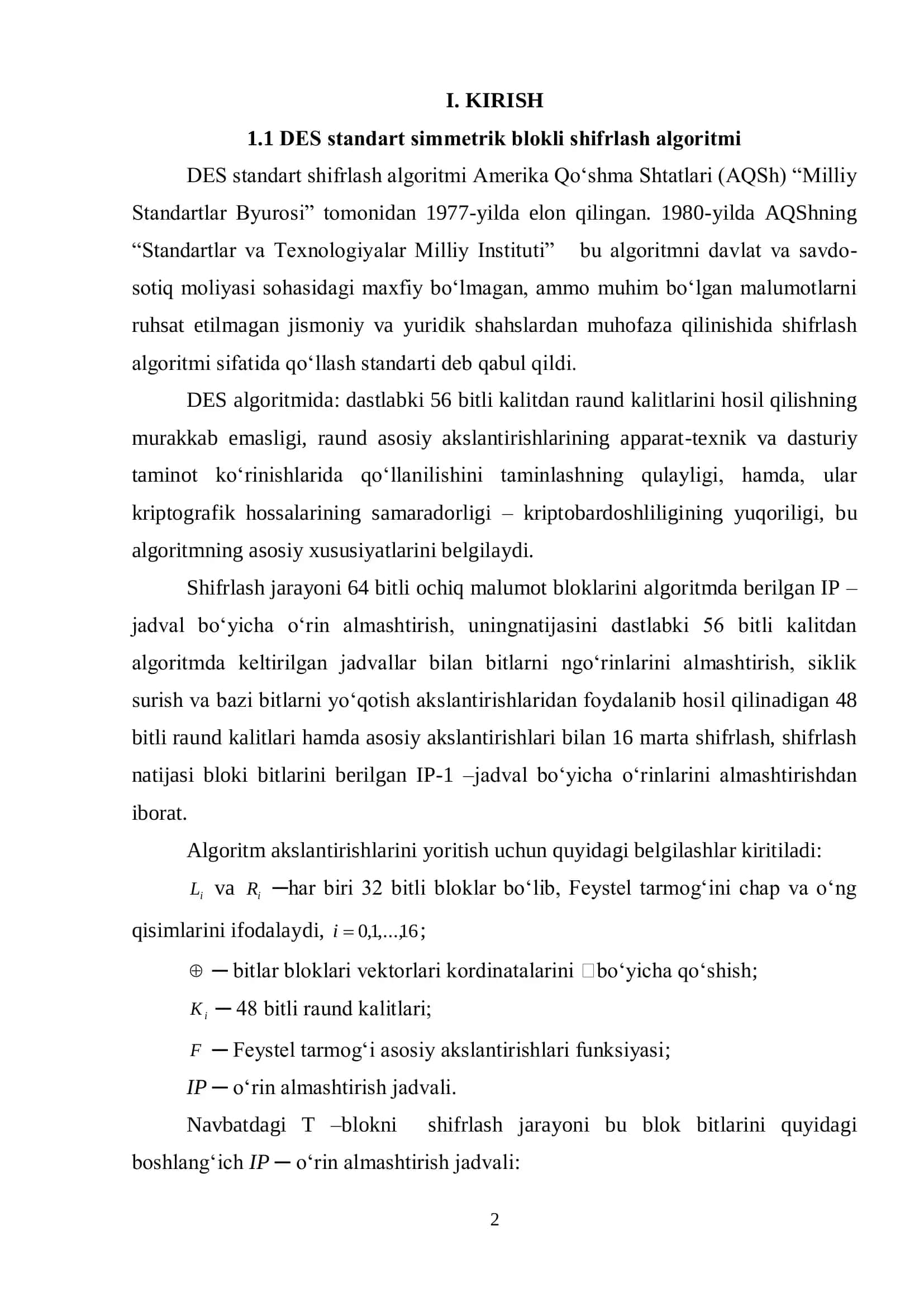 DES Standart Simmetrik Blokli Shifrlash Algoritmi 2