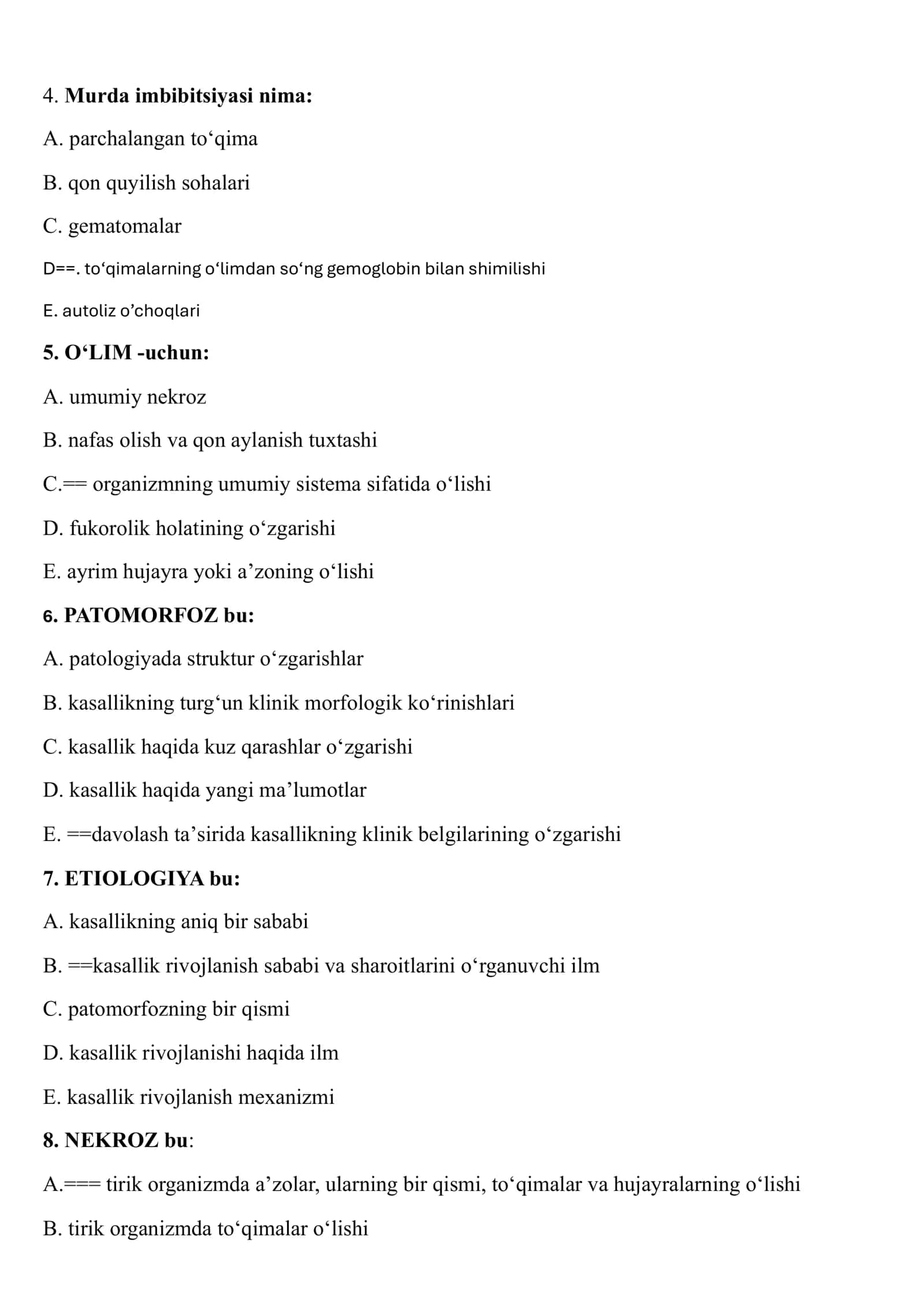 PATOLOGIK ANATOMIYA FANIDAN NAMUNA TEST SAVOLLARI 2