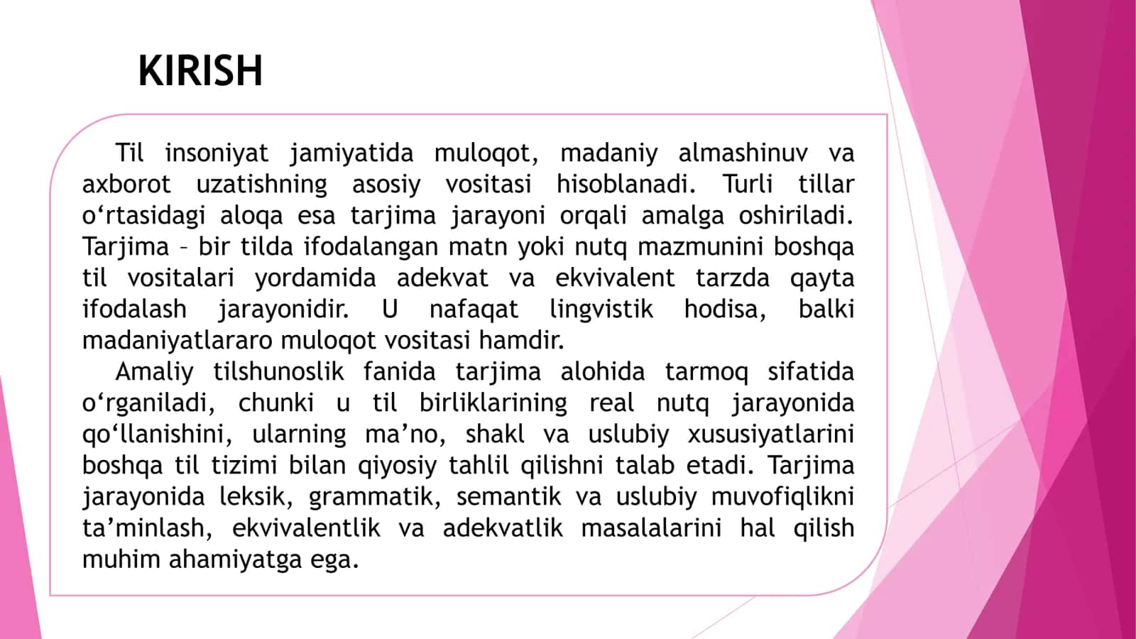 Tarjima -amaliy tilshunoslikning tarmog'i sifatida 2