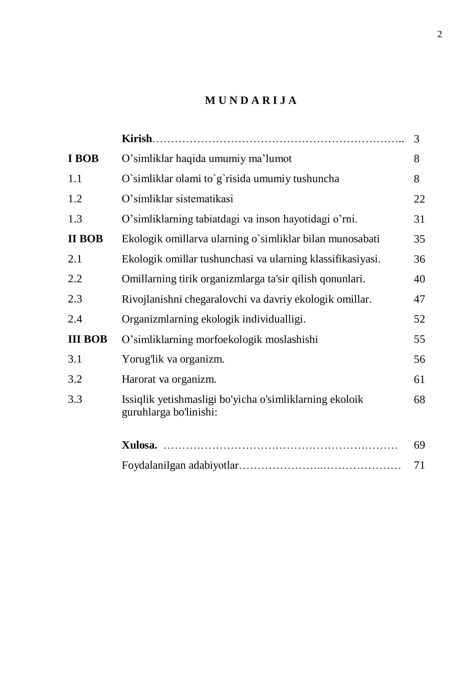 O`simliklarning morfoekologik moslanishlari 2